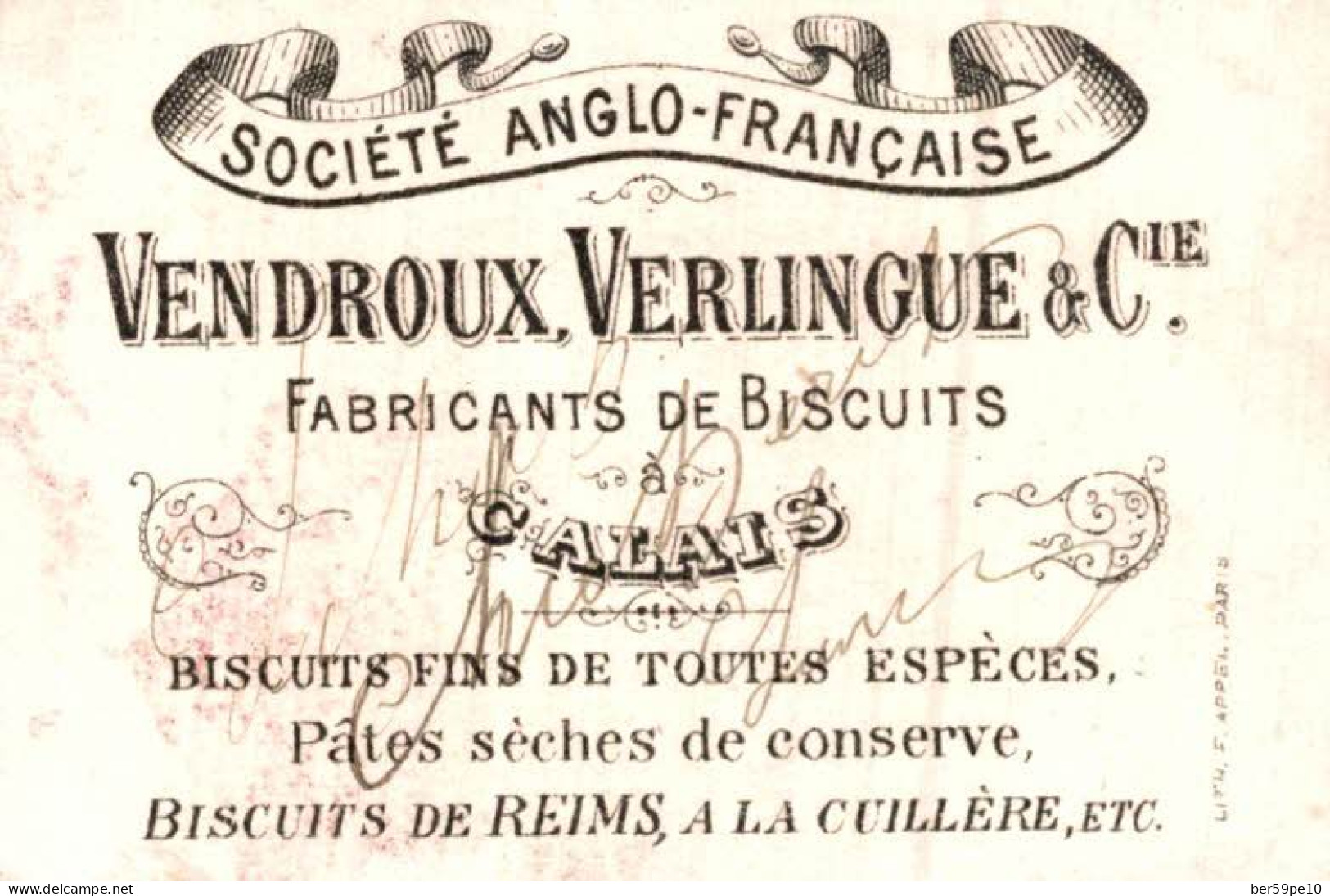 CHROMO VENDROUX VERLINGUE & Cie BISCUITS DE CALAIS FILLETTE ET SON BALLON ROSE - Vendroux