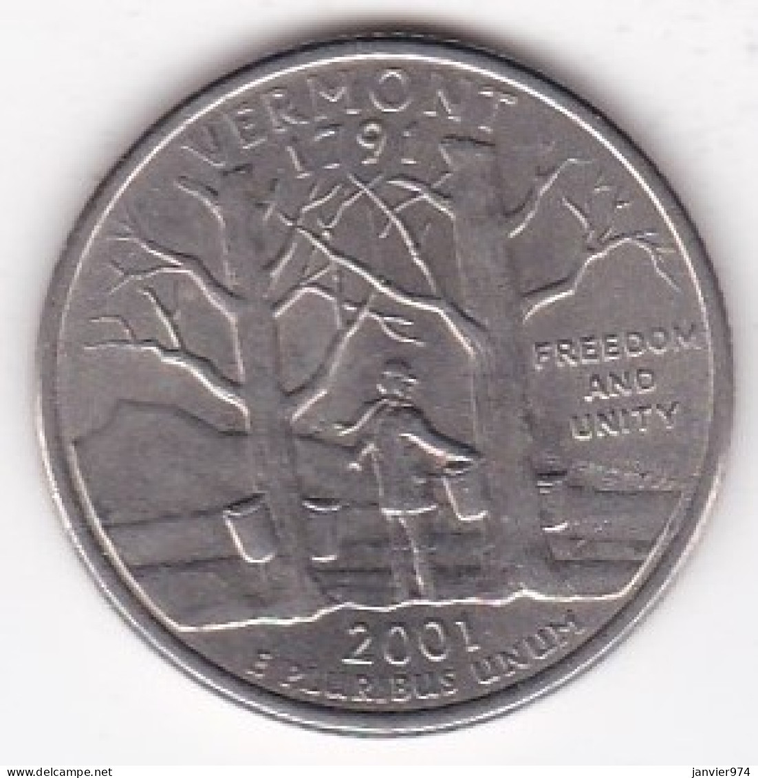 Vermont Quarter Dollar 2001 D, Georges Washington, Cupronickel KM# 321 - 1999-2009: State Quarters