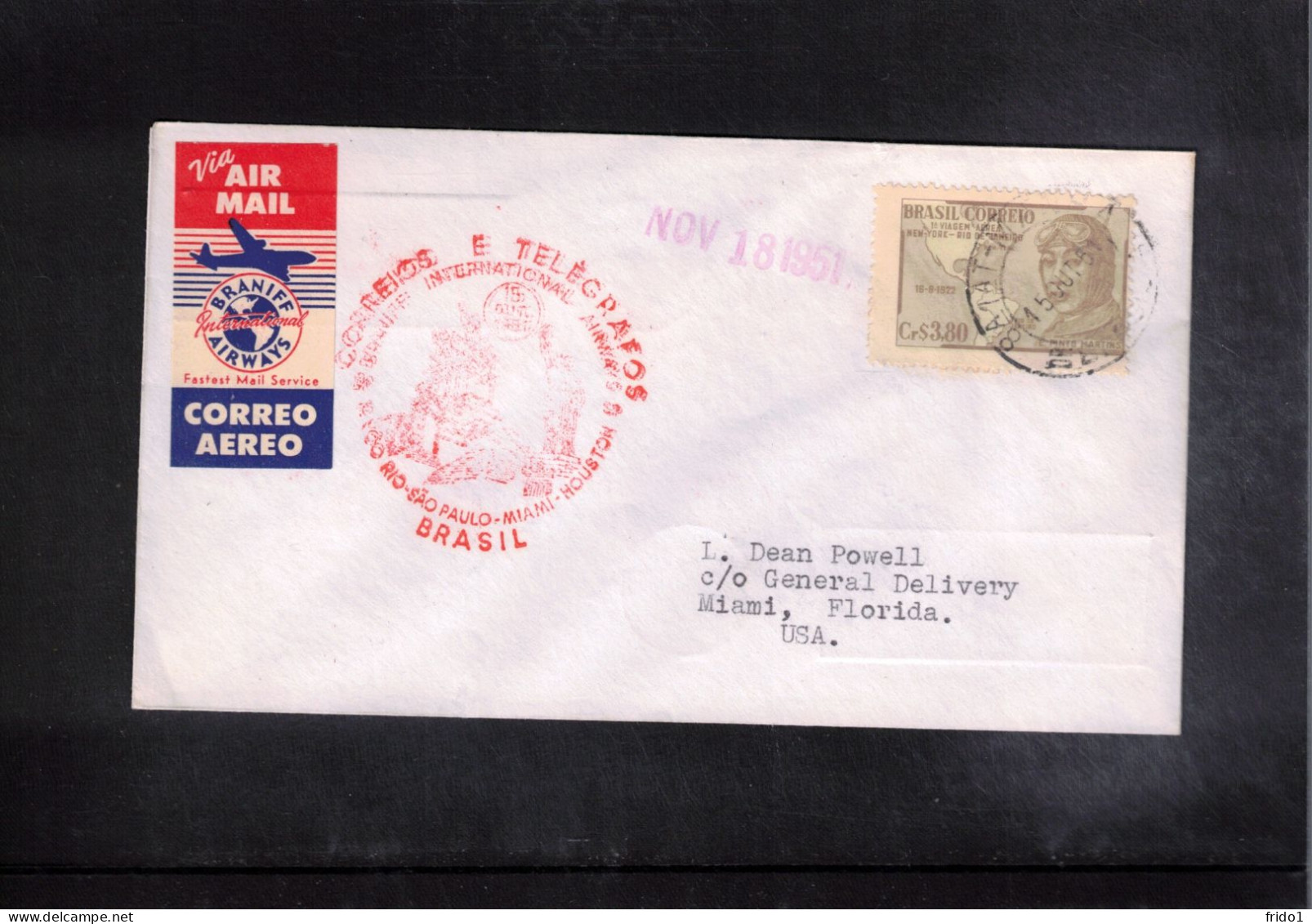 Brazil 1951 Braniff International Airways First Flight Sao Paulo - Miami - Lettres & Documents