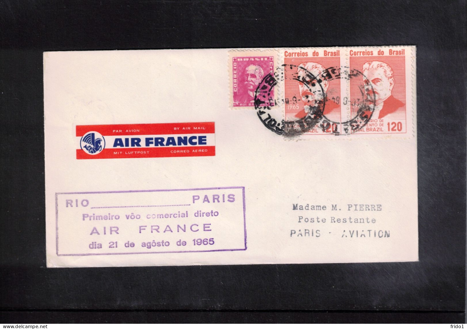 Brazil 1965 Air France First Flight Rio De Janeiro - Paris - Lettres & Documents