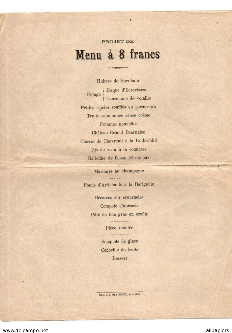 Courrier Avec Quelques Menus Proposés Hôtel A La Fortune Des étrangers Alfed Mengal Bruxelles - Format : 28x22 Cm - Sports & Tourism