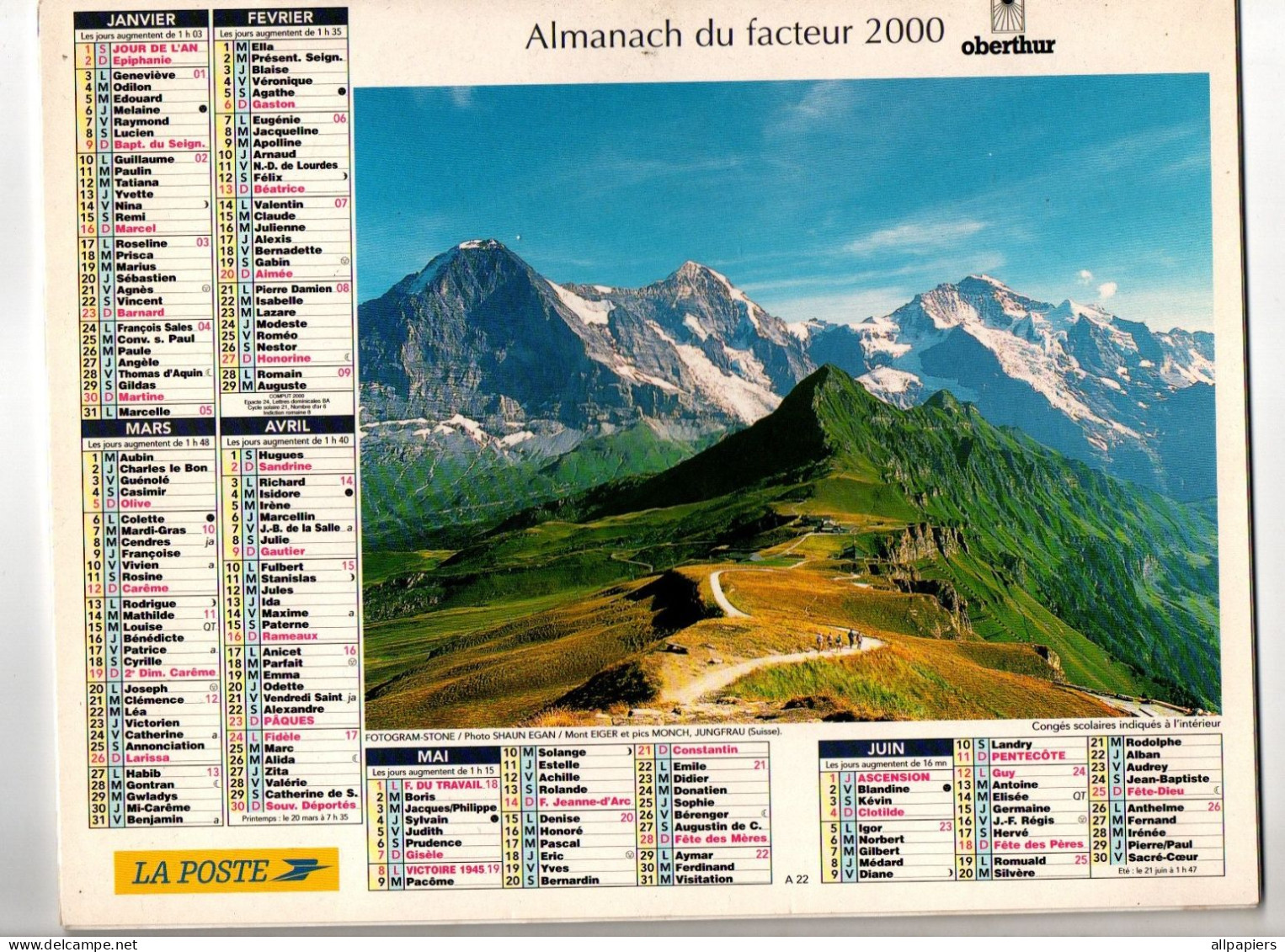 Almanach Du Facteur 2000 Oberthur - Complet Région Nord - Formato Grande : 1991-00