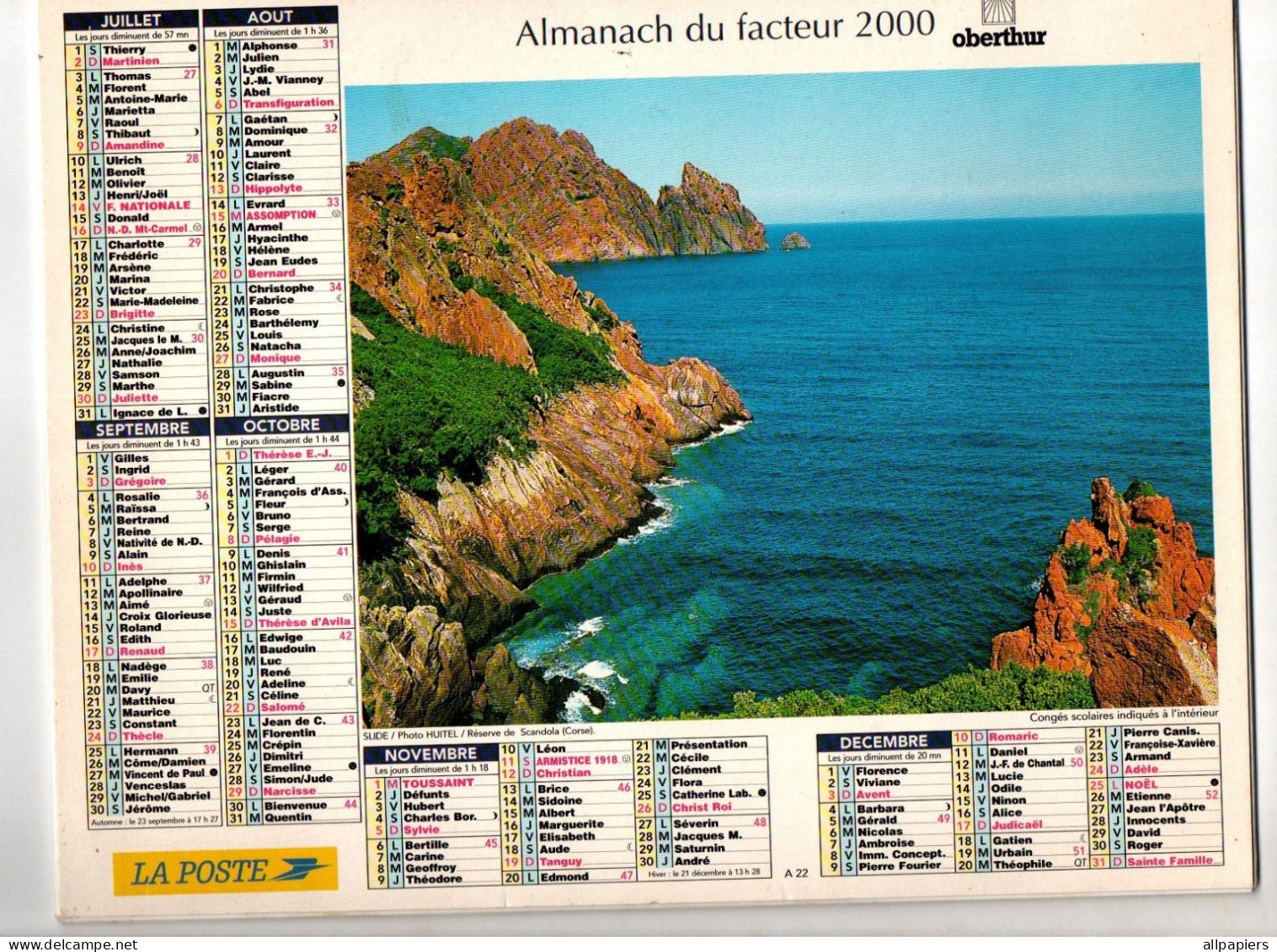 Almanach Du Facteur 2000 Oberthur - Complet Région Nord - Formato Grande : 1991-00