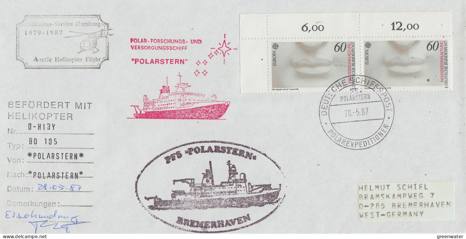 Germany Polarstern Arctic Heli Flight From Polarstern To Polarstern 28.05.1987 (SX154A) - Vols Polaires