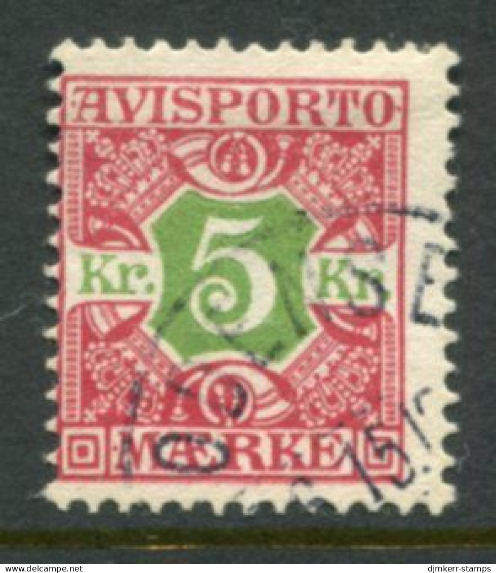 DENMARK 1907 Avisporto (newspaper Accounting Stamps) Perf. 12½  5 Kr. Used.  Michel 9X - Oblitérés