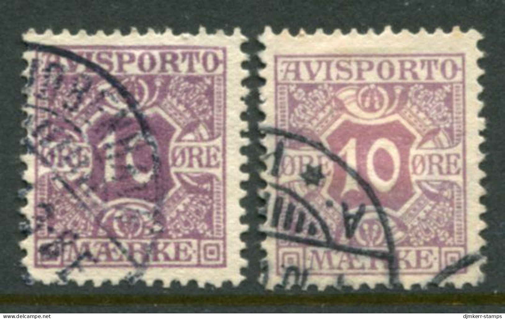 DENMARK 1907 Avisporto (newspaper Accounting Stamps) Perf. 12½  10 Ø.two Shades Used.  Michel 4X - Gebruikt