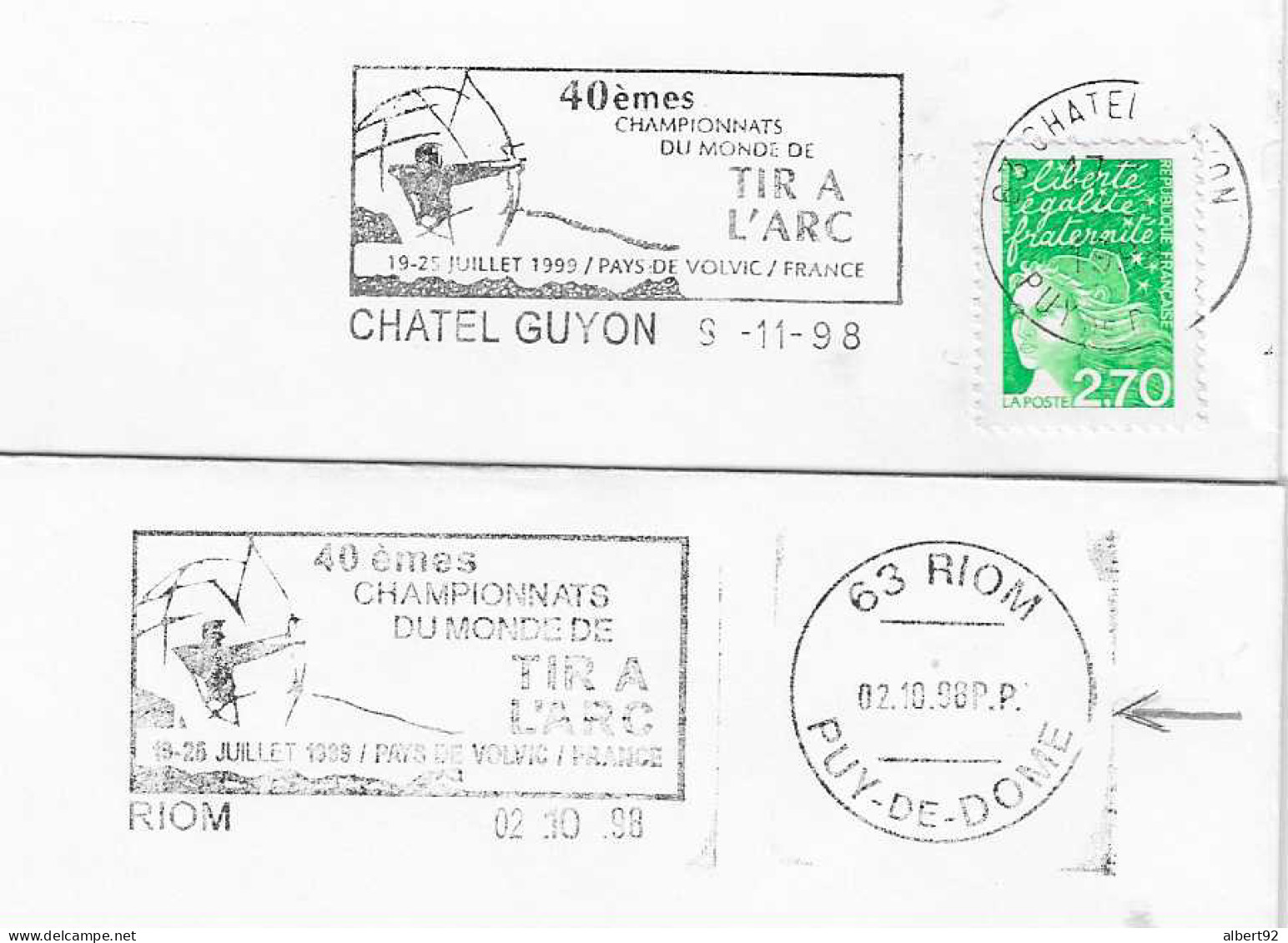 1999 Championnats Du Monde De Tir à L'Arc En France: 2 Flammes-annonce: Normale + Port Payé - Boogschieten