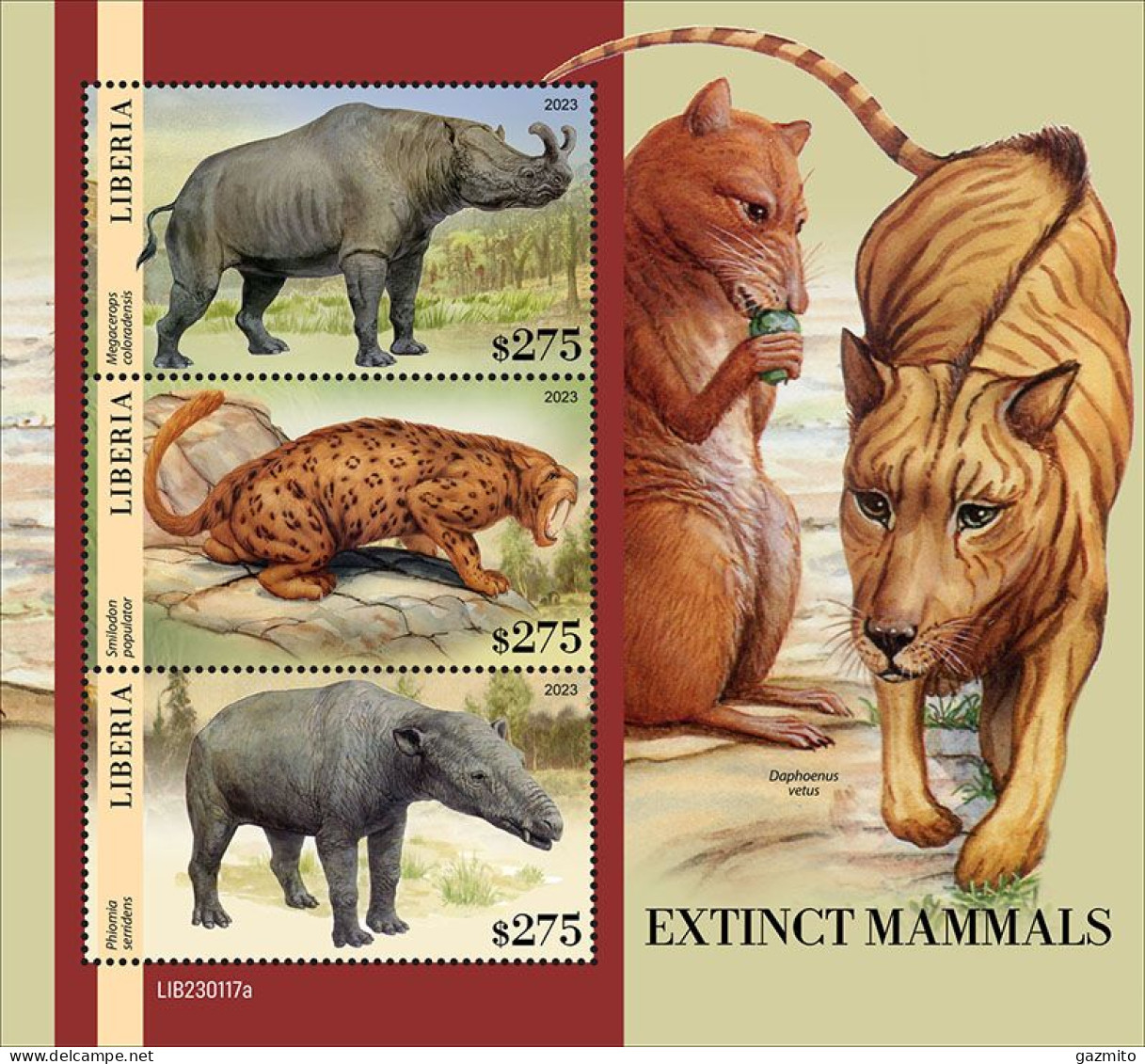 Liberia 2022, Animals Extinct, Rhino, Wild Cats, 3val In BF - Rhinocéros