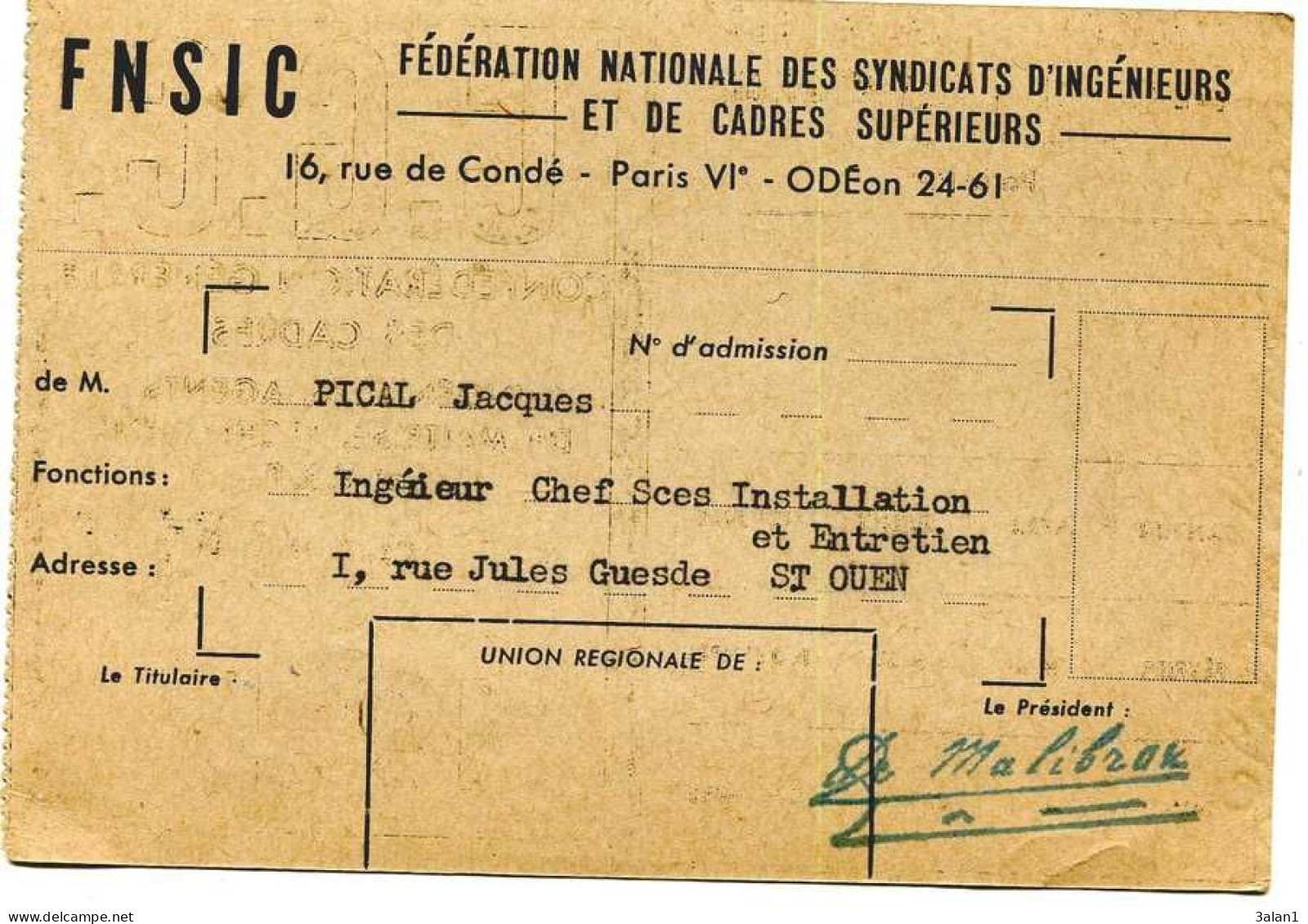 Carte C G C 1947   =  F N S I C    .5117 - Gewerkschaften