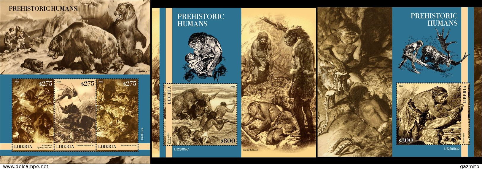 Liberia 2022, Prehistoric Men, 3val In BF+2BF - Archéologie