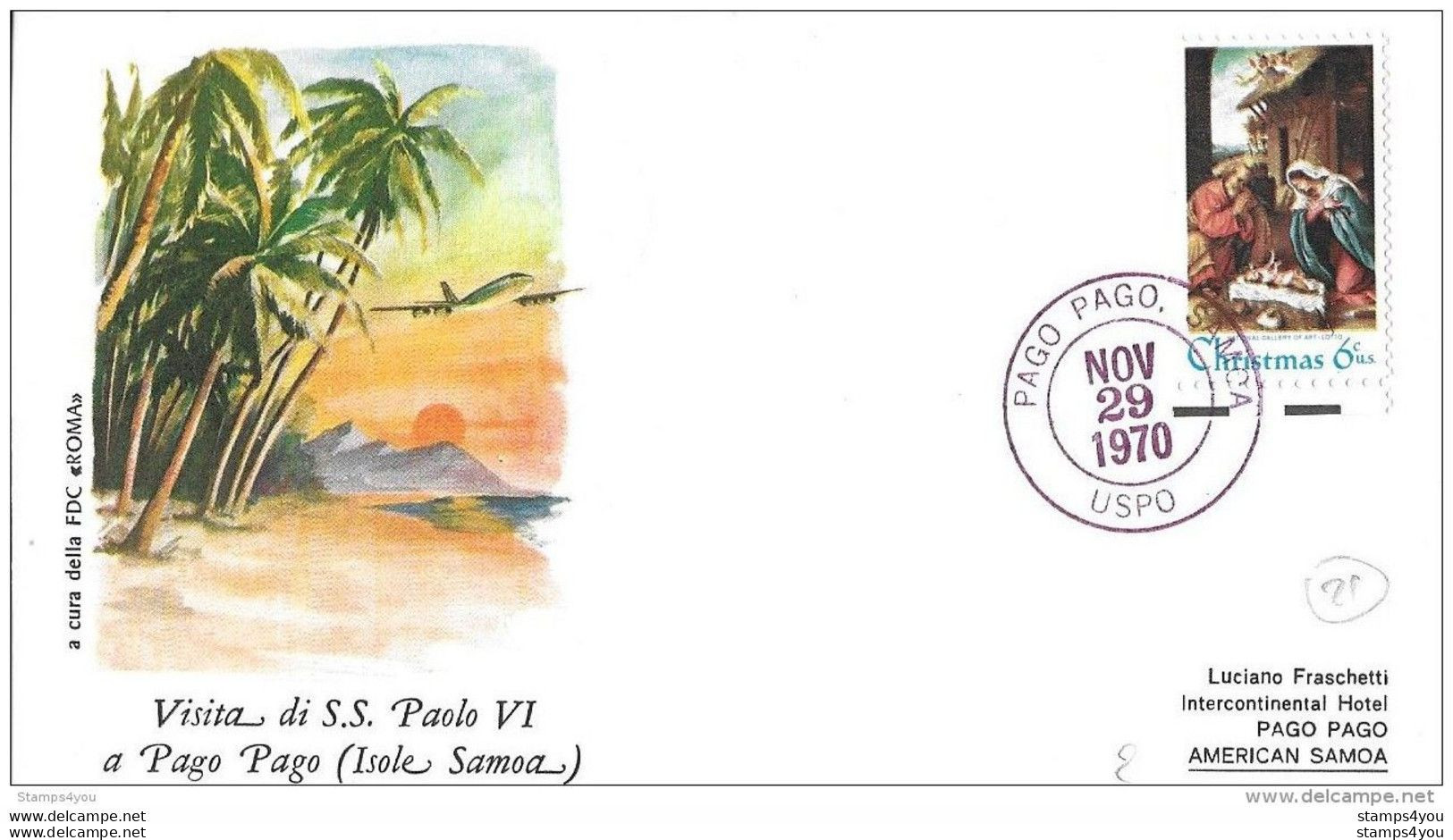 73 - 21 - Enveloppe De Pago Pago Samoa Visite Du Pape Paul VI 1970 - Samoa Americana