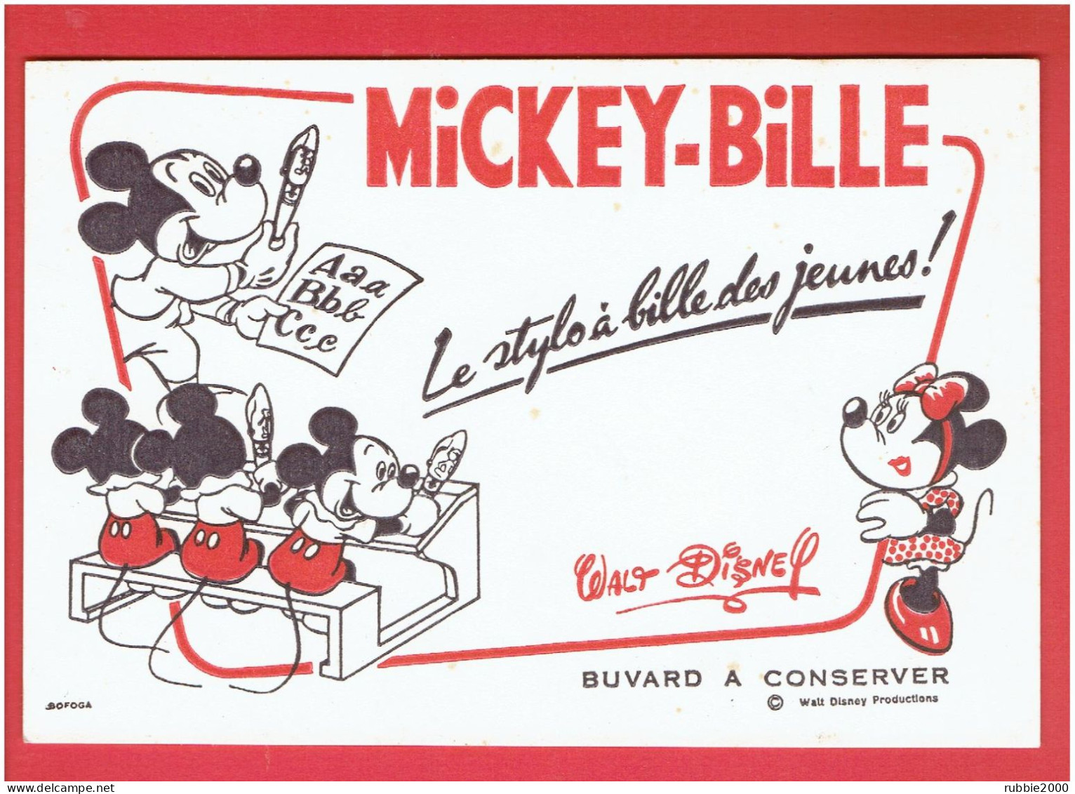 Buvard Mickey-Bille Le Stylo à Bille Des Jeunes Walt Disney - M