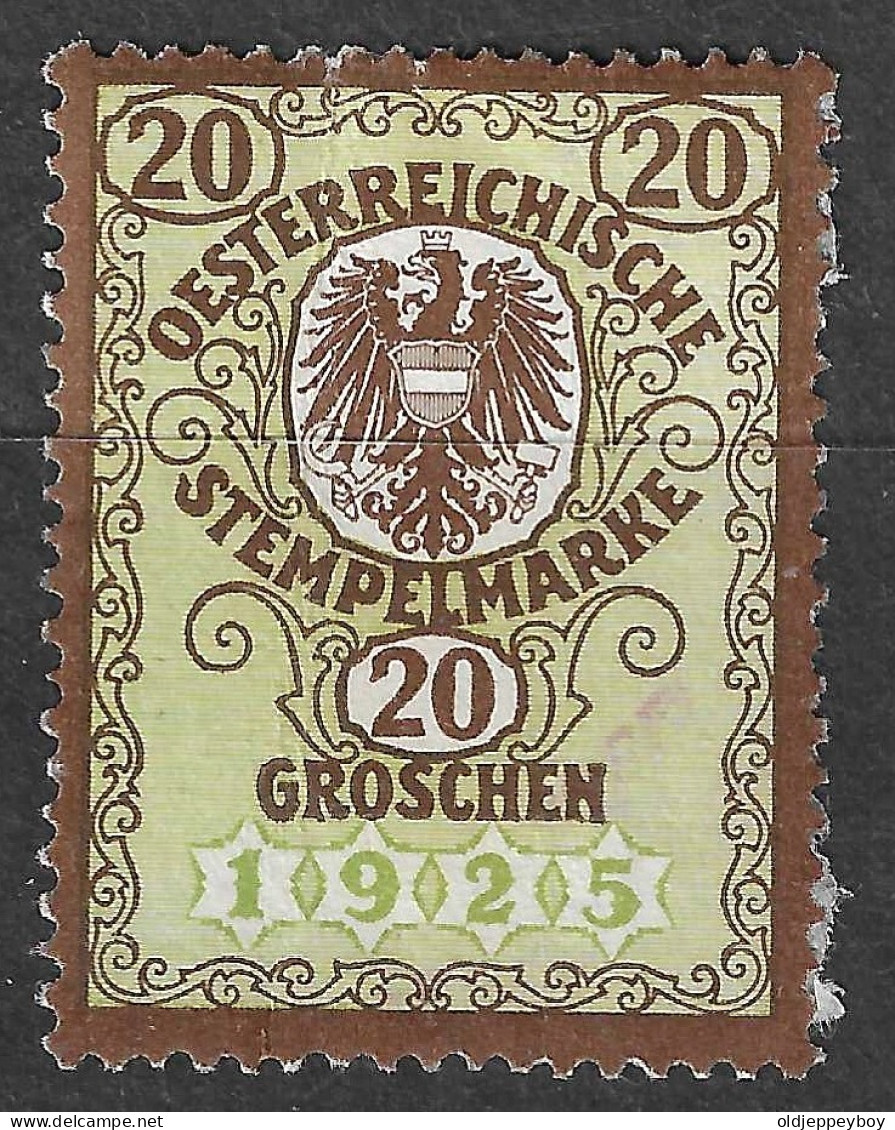 1925. ÖSTERREICH. OESTERREICHISCHE STEMPELMARKE 20 GROSCHEN 1925 - Erinnofilia