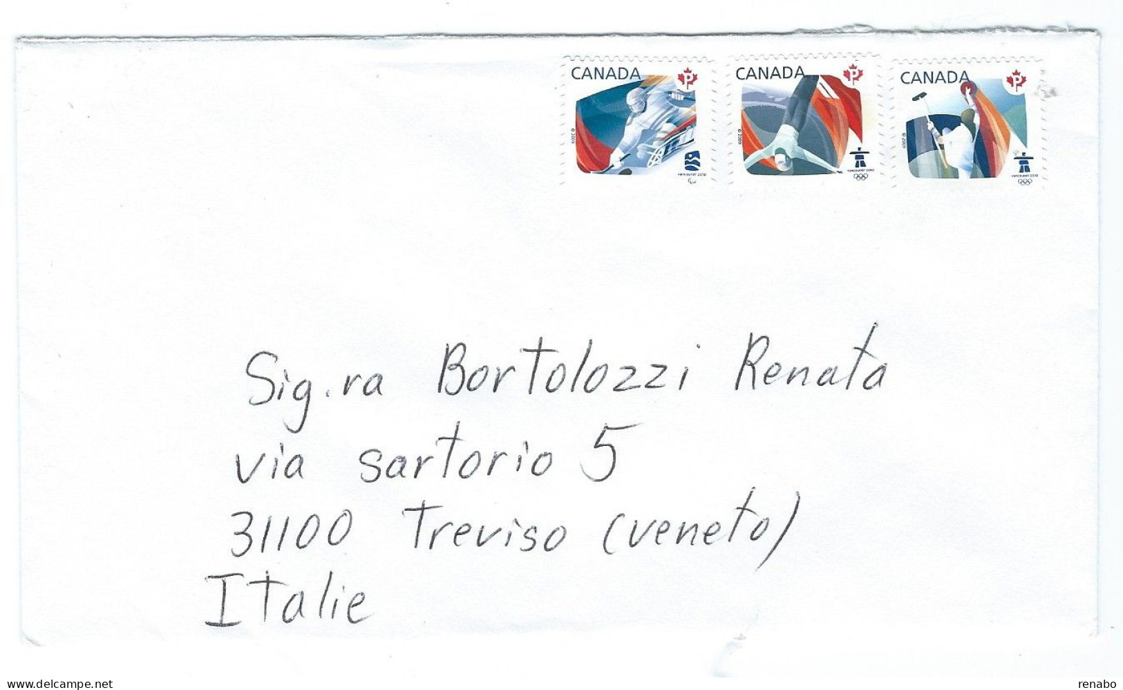 Canada ; Jeux De Vancouver 2010 ; Not Stamped . Cover To Italy - Hiver 2010: Vancouver