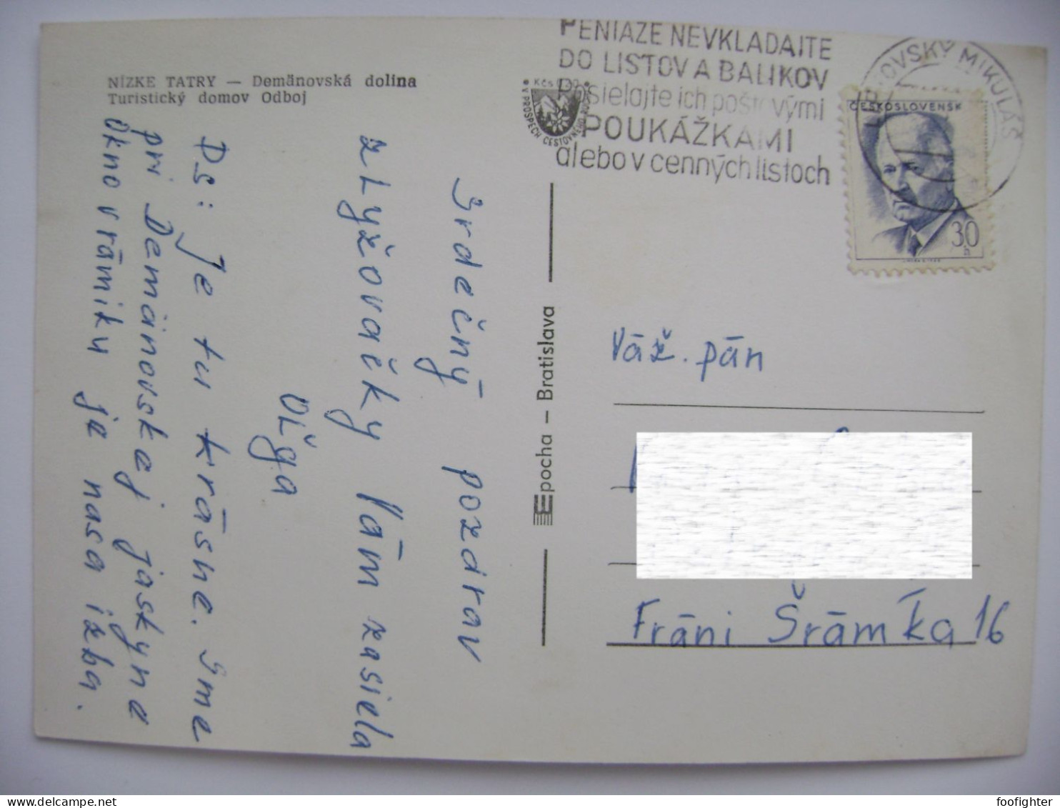 CSSR Slovakia Flamme Liptovsky Mikulas Peniaze Nevkladajte Do Listov A Balikov...postcard Tatras Demänovska Dolina - Briefe U. Dokumente