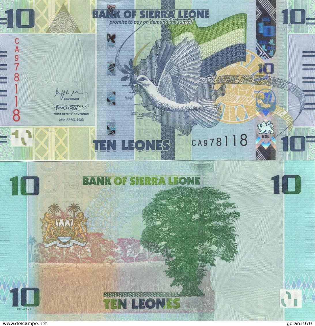 SIERRA LEONE set 1, 2, 5, 10 i 20 Leones 2022 UNC