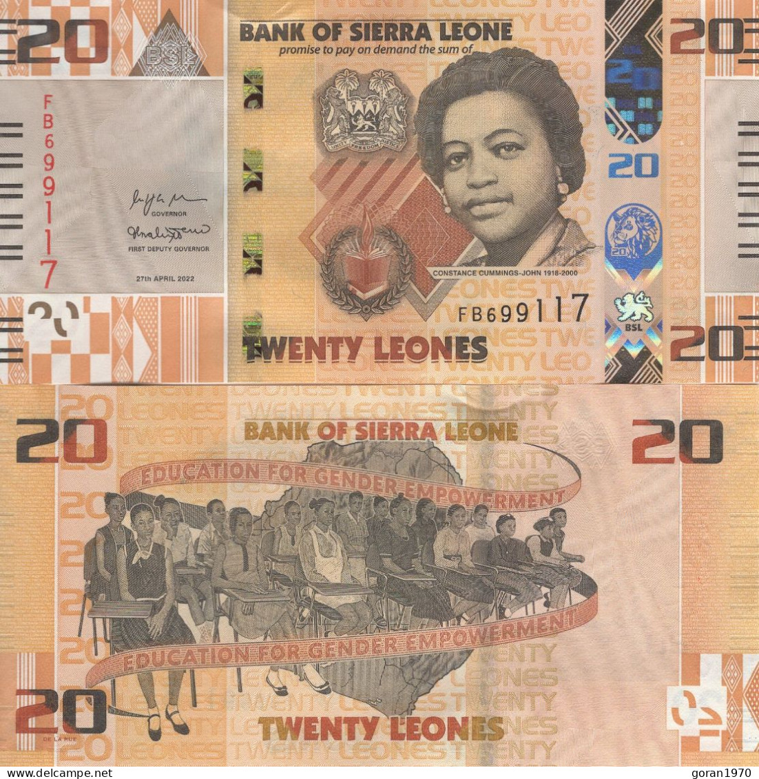 SIERRA LEONE set 1, 2, 5, 10 i 20 Leones 2022 UNC