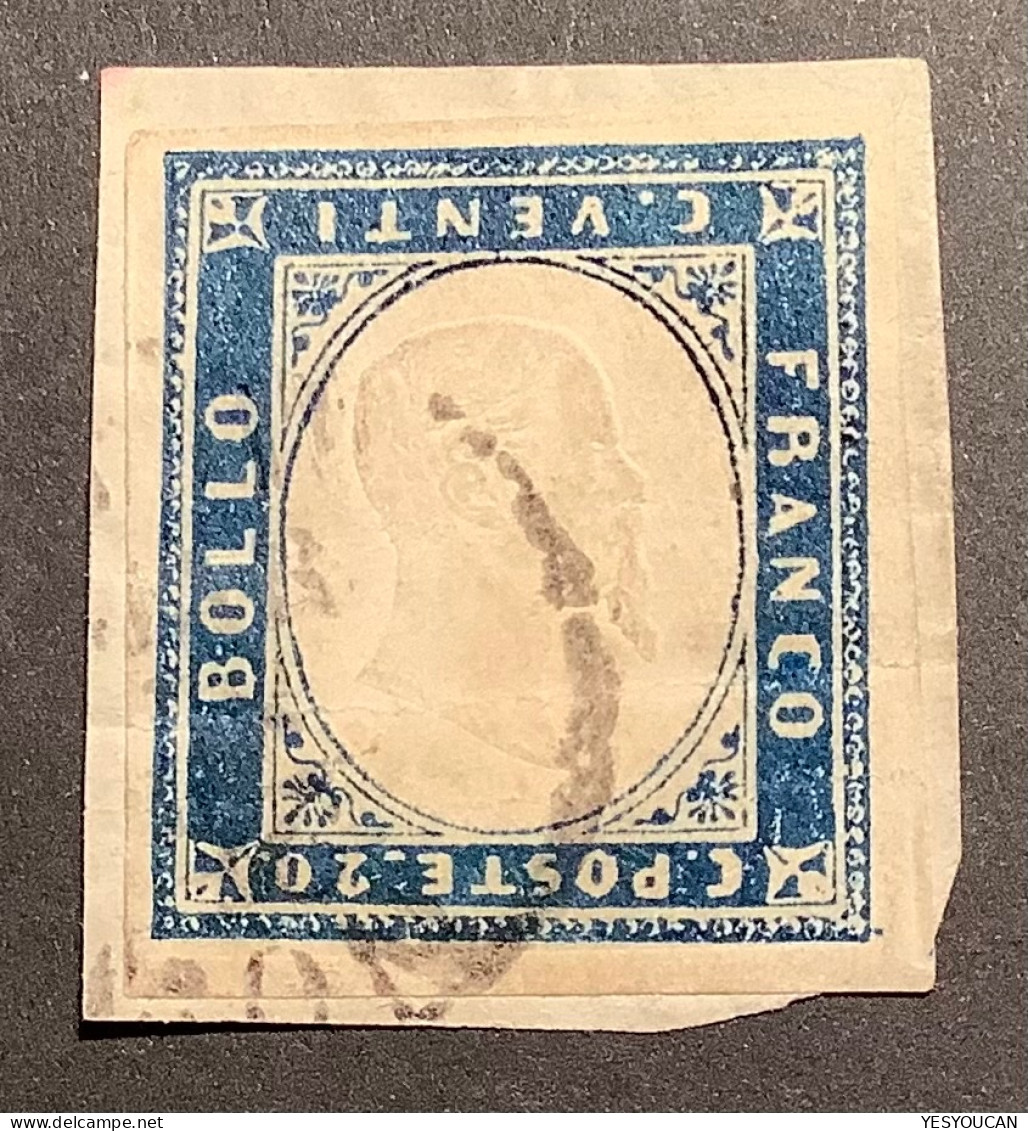 Sardegna Sa.15 Ab 1855 20c Indaco RARE INVERTED CENTER/ EFFIGIE CAPOVOLTA, Signed Thier (Italy Italia Sardaigne Sardinia - Sardaigne