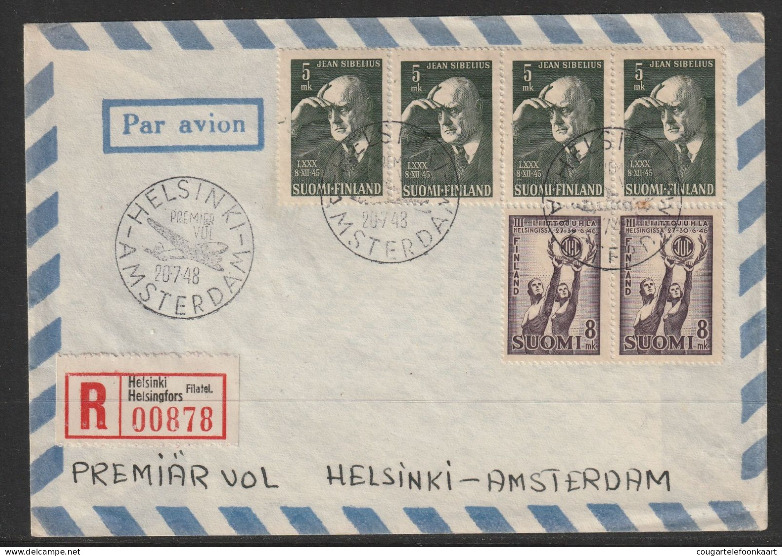 1948, First Flight Cover, Helsinki-Amsterdam - Covers & Documents