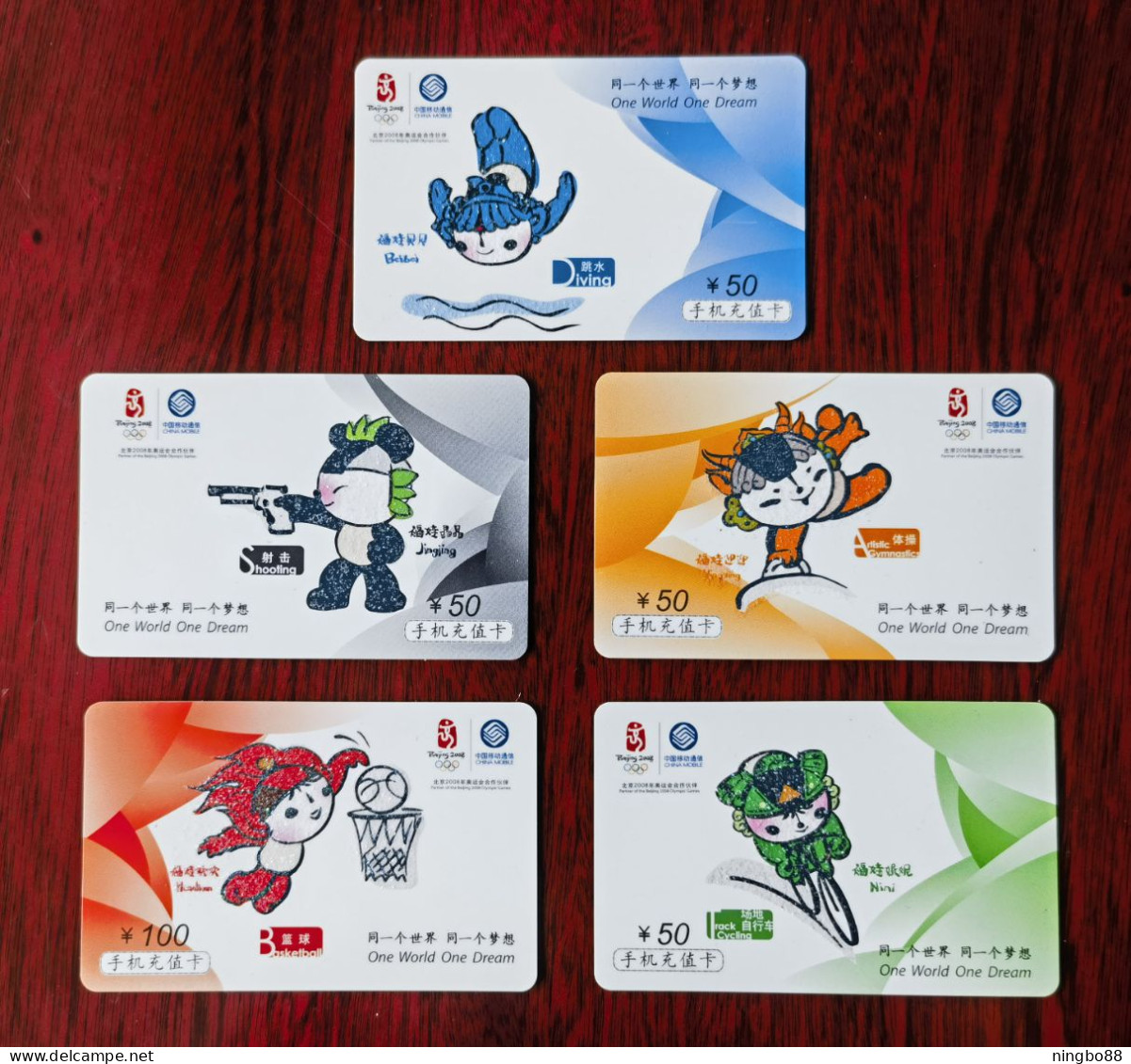 China 2008 Set Of 5 Beijing 2008 Olympic Games Mascot Fuwa Top-up Cards In Fold,used - Olympische Spiele