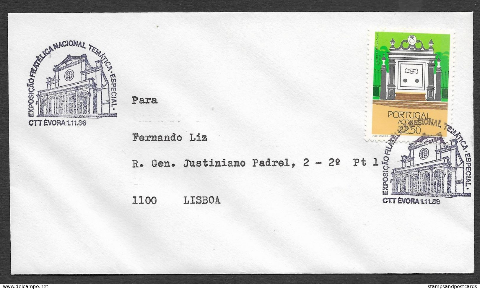 Portugal Cachet Commémoratif Expo Philatelique Évora Eglise 1986 Stamp Expo Event Postmark Church - Flammes & Oblitérations