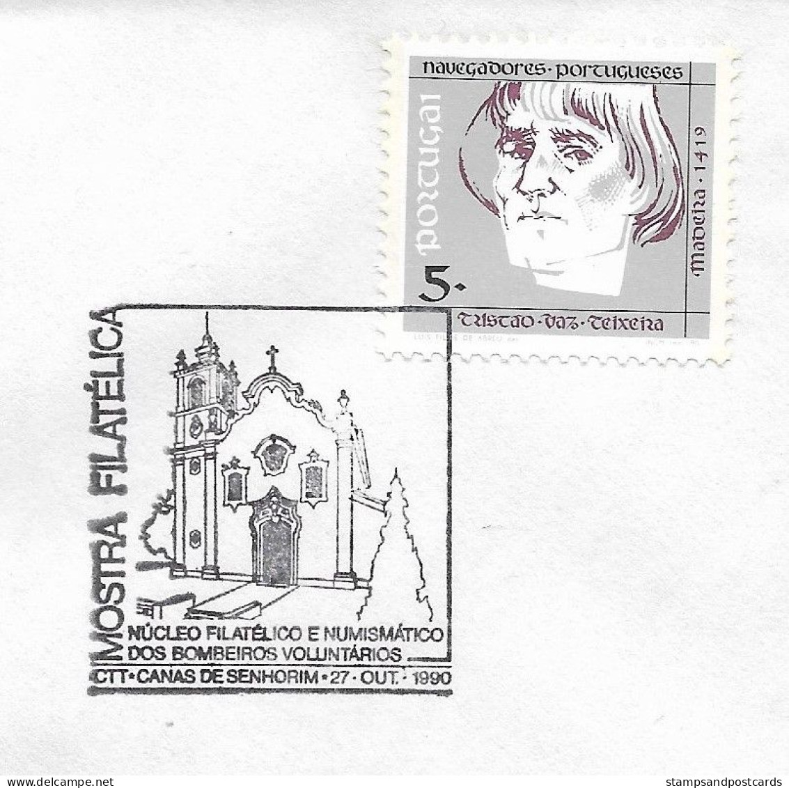 Portugal Cachet Commémoratif Sapeurs-Pompiers Canas De Senhorim Eglise 1990 Event Postmark Firefighters Church - Flammes & Oblitérations