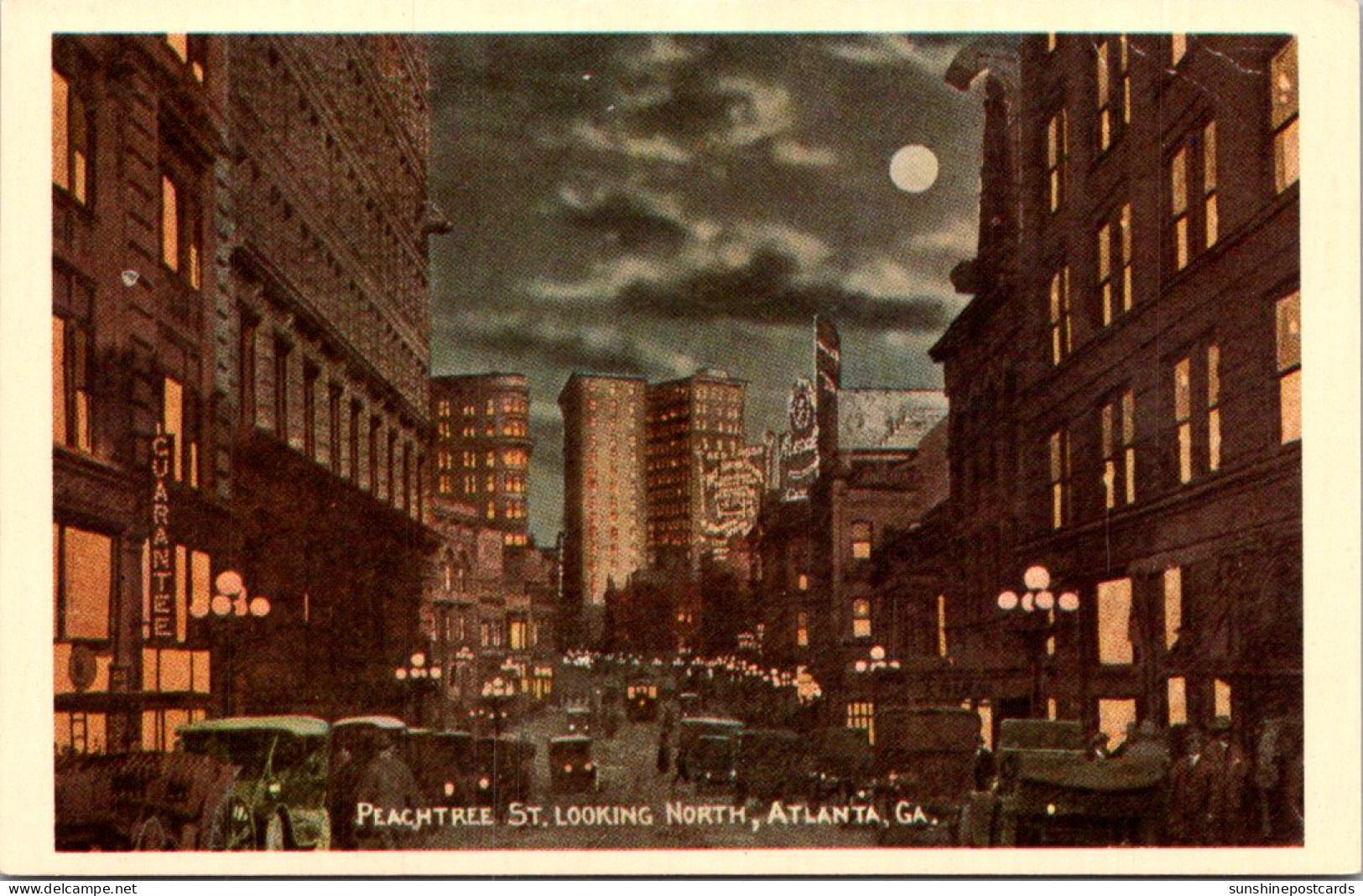 Georgia Atlanta Peachtree Street At Night Looking North Circa 1917 - Atlanta