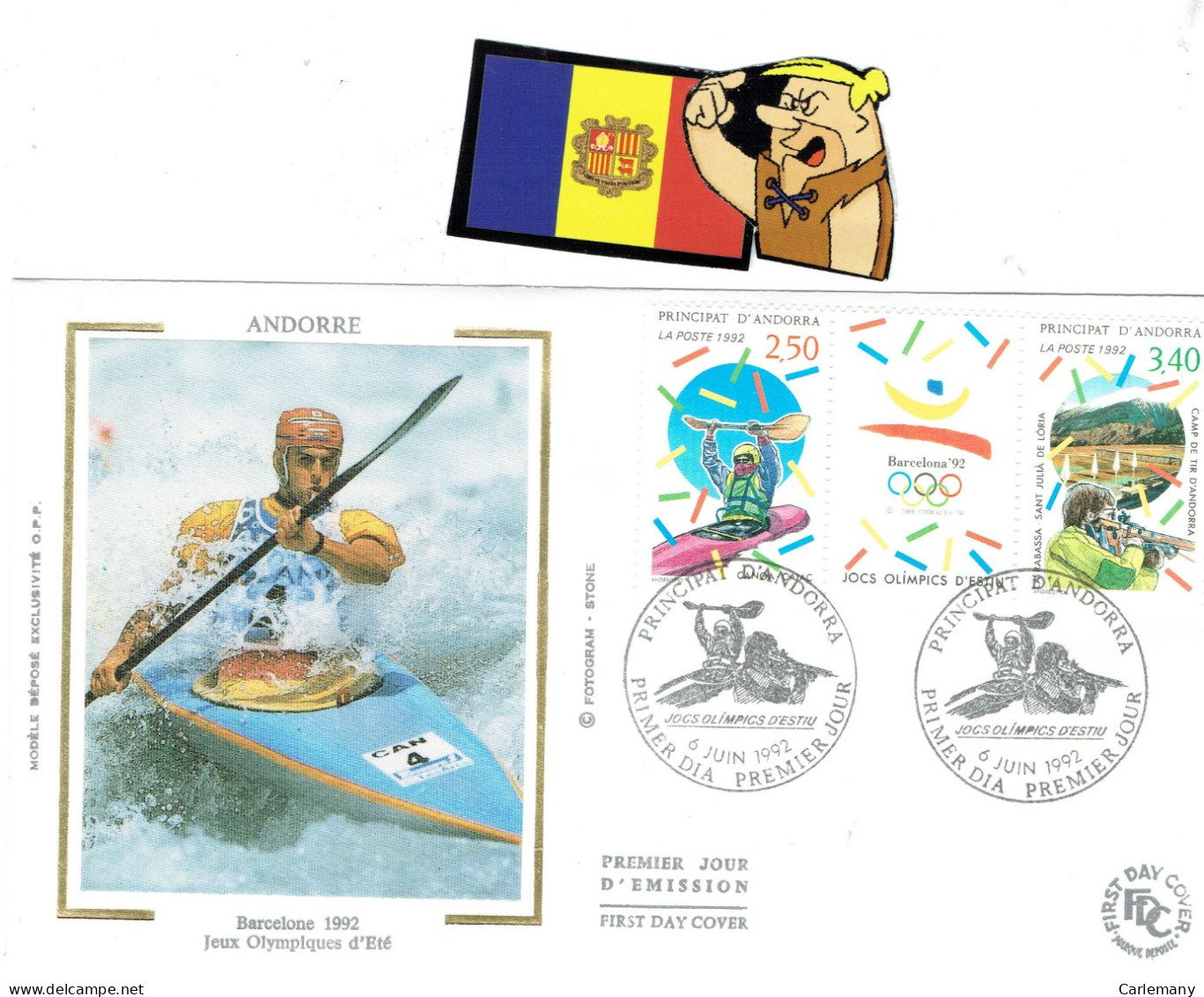 FDC  SEDA DEPORTES ANDORRA 1992 CANOA-TIRO - Brieven En Documenten