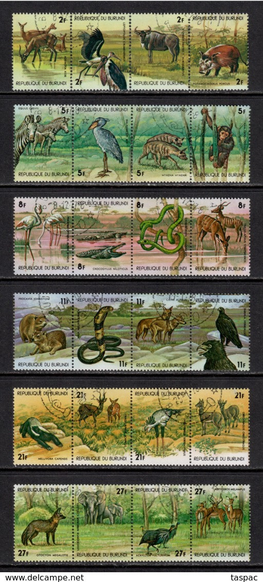 Burundi 1977 Mi# 1331-1378 Used - 12 Strips Of 4 (incl. Air Post) - African Wildlife (I-II) - Oblitérés