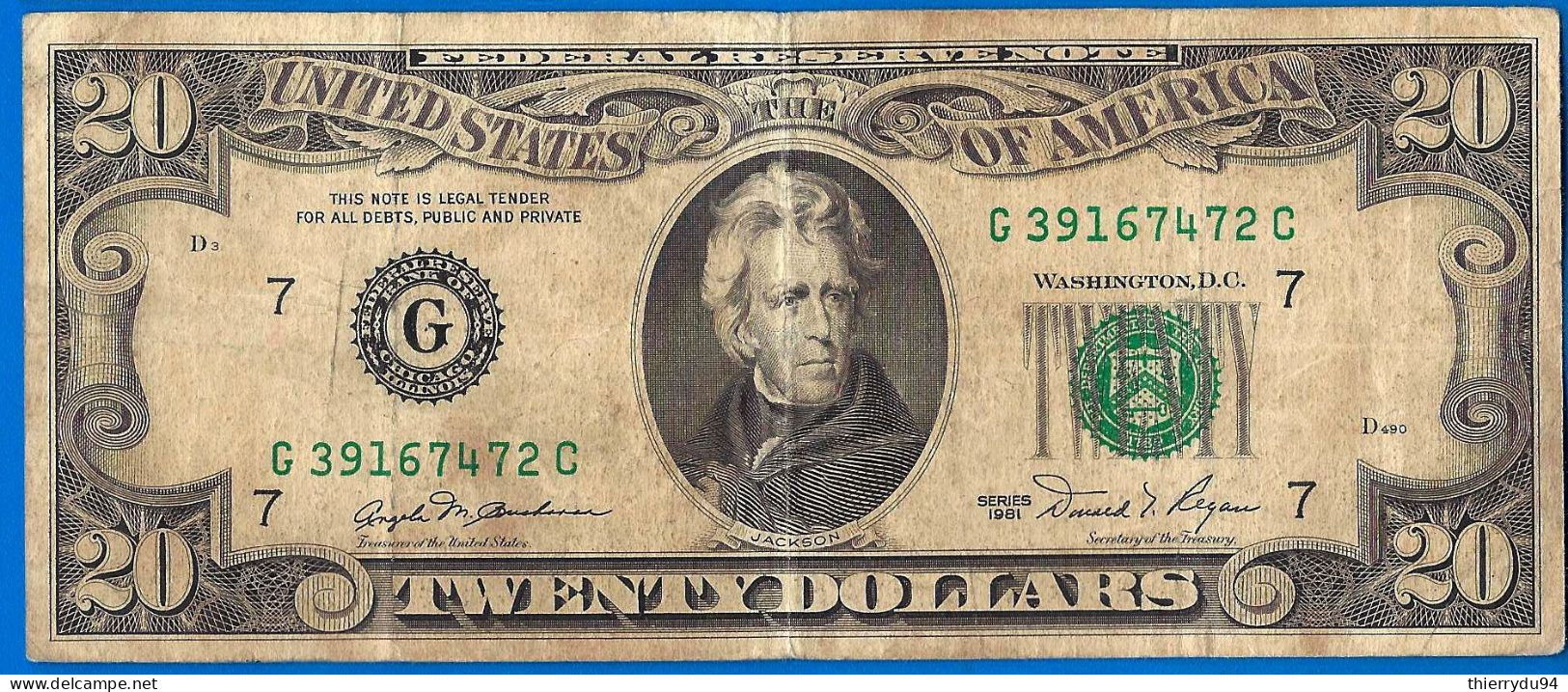 USA 20 Dollars 1981 Mint Chicago G7 Suffixe C Etats Unis United States Dollar US Crypto Bitcoin OK - United States Notes (1862-1923)