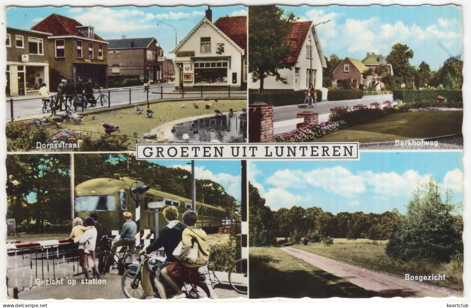 Groeten Uit Lunteren - Dorpsstraat, Berkhofweg, Gezicht Op Station, Bosgezicht - ( NS TREIN, Spoorwegovergang, Brommer) - Ede