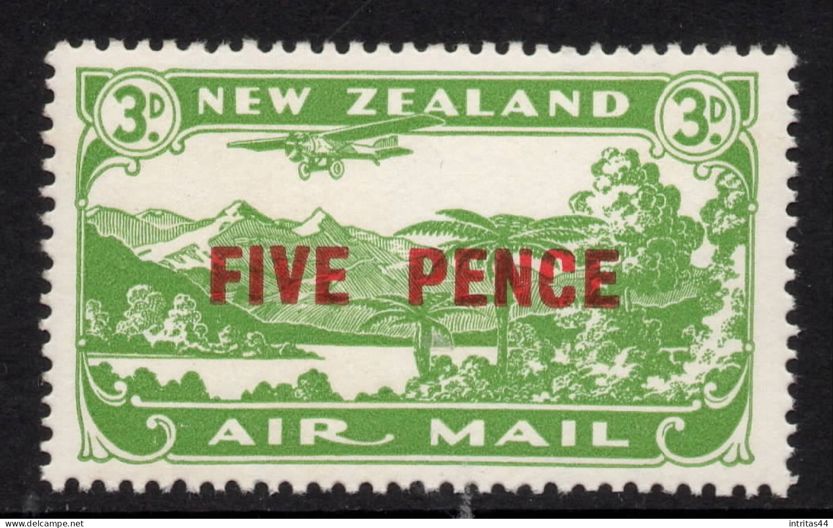 NEW ZEALAND 1931 PROVISIONAL AIR 5d ON 3d GREEN STAMP MNH - Nuevos