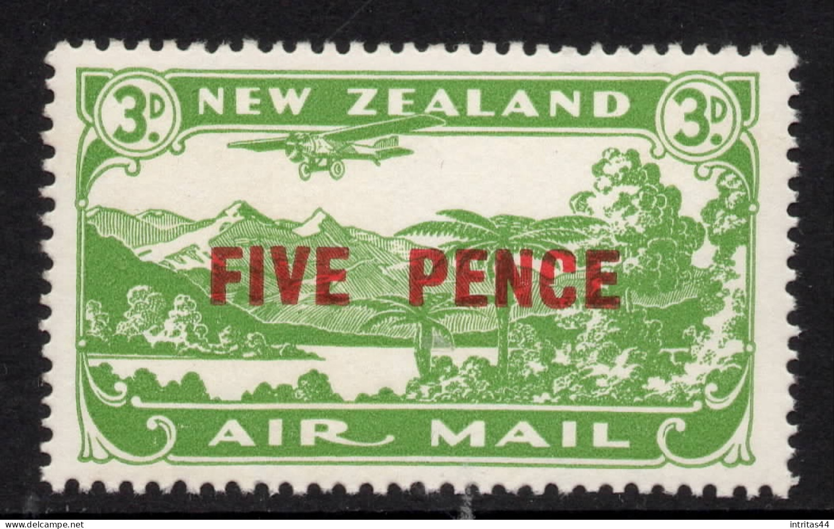 NEW ZEALAND 1931 PROVISIONAL AIR 5d ON 3d GREEN STAMP MNH - Ungebraucht