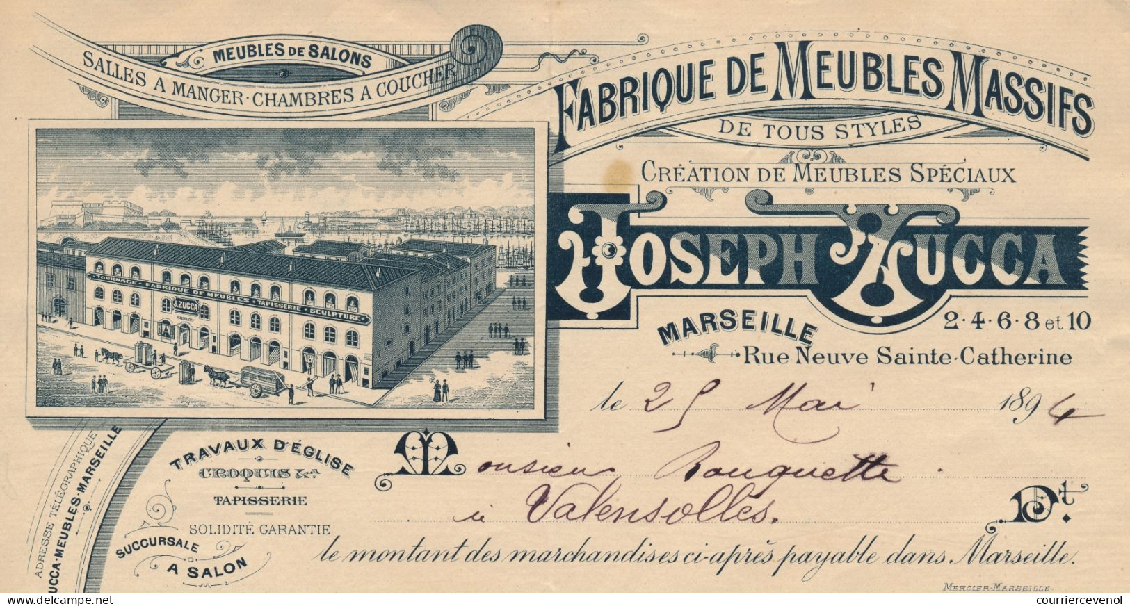 FRANCE Marseille - Facture Joseph TUCCA, Fabrique De Meubles Massifs, Belle Illustration - 1894 - 1800 – 1899