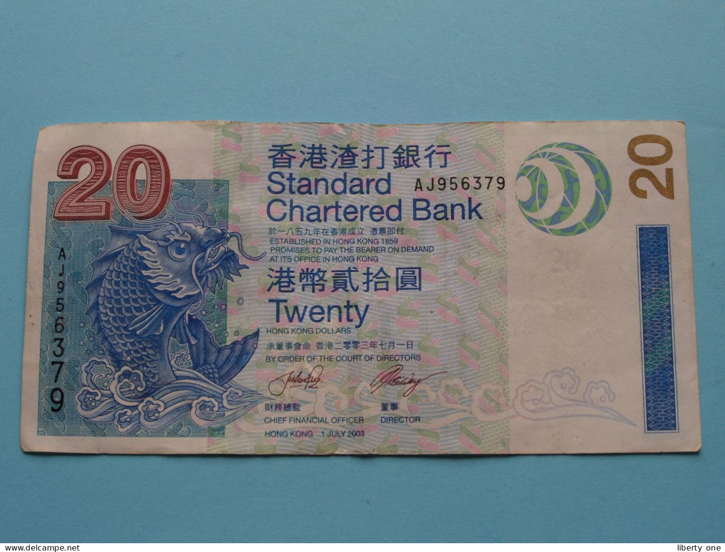 20 Hong Kong DOLLARS (AJ956379) 1 July 2003 Standard Chartered Bank HONG KONG ( See Scans ) Circulated ! - Hong Kong