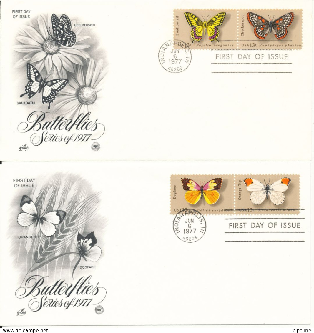USA Butterflies Complete Set Of 4 On 2 Covers With ArtCraft Cachet - 1971-1980