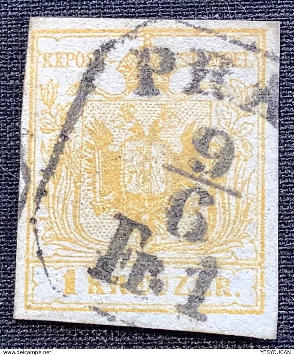 Österreich 1850 1Kr Gelbocker Seltener FEINSTDRUCK Ia HP Ferchenbauer=ab 325€ TADELLOS Stpl PRAG (Austria Autriche Nr.1 - Usati