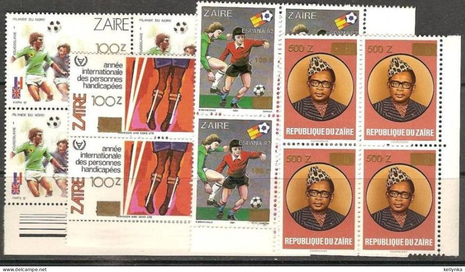 Zaïre - 1410/1413 - Blocs De 4 - Surcharges - Tranche "D" - 1990 - MNH - Unused Stamps