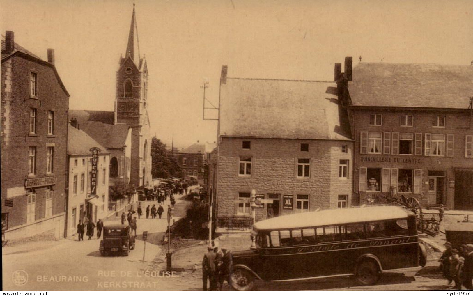 BEAURAING = Rue De L'Eglise + Vieil Autobus (L'étoile De Dinant)  - Carte Très Animée - Beauraing