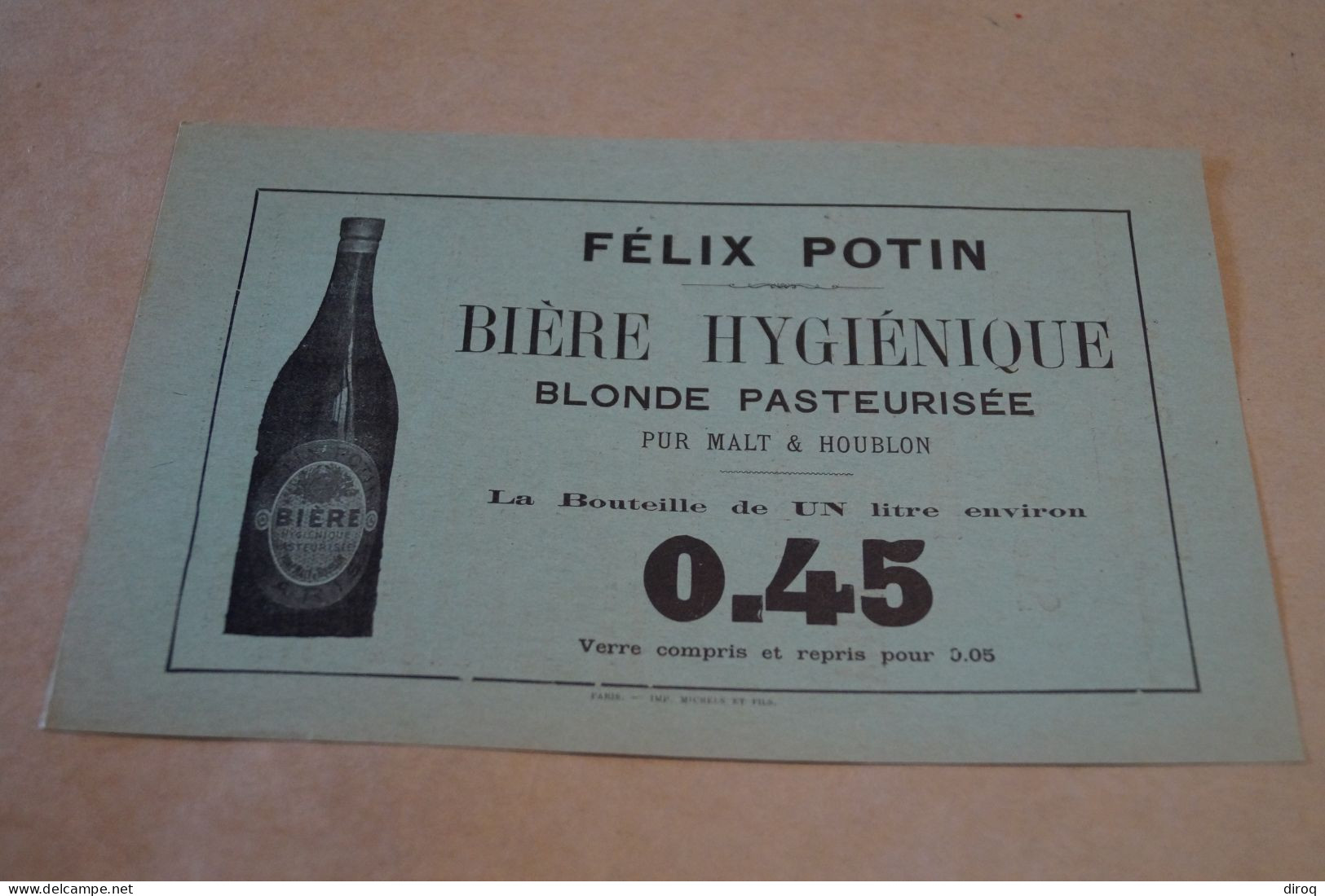 RARE,ancienne Affiche Publicitaire , Bière Félix Potin,blonde Pasteurisée, 225 Mm/ 150 Mm. - Posters