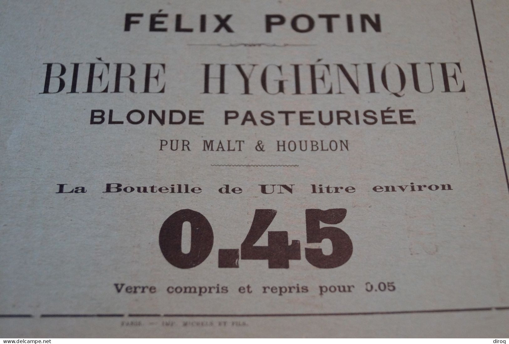 RARE,ancienne Affiche Publicitaire , Bière Félix Potin,blonde Pasteurisée, 225 Mm/ 150 Mm. - Plakate