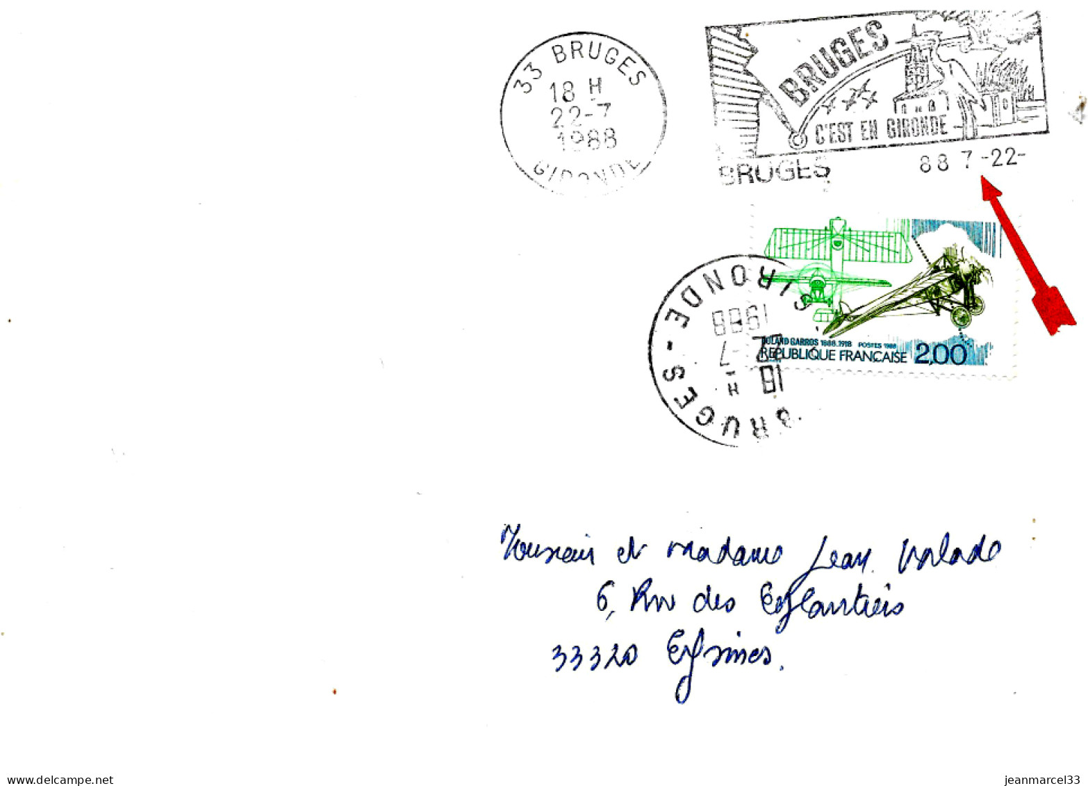 Curiosité Sur Lettre SECAP Flamme Type II Anormalement à Droite Très Rare 33 Bruges 22-7 1988 - Storia Postale