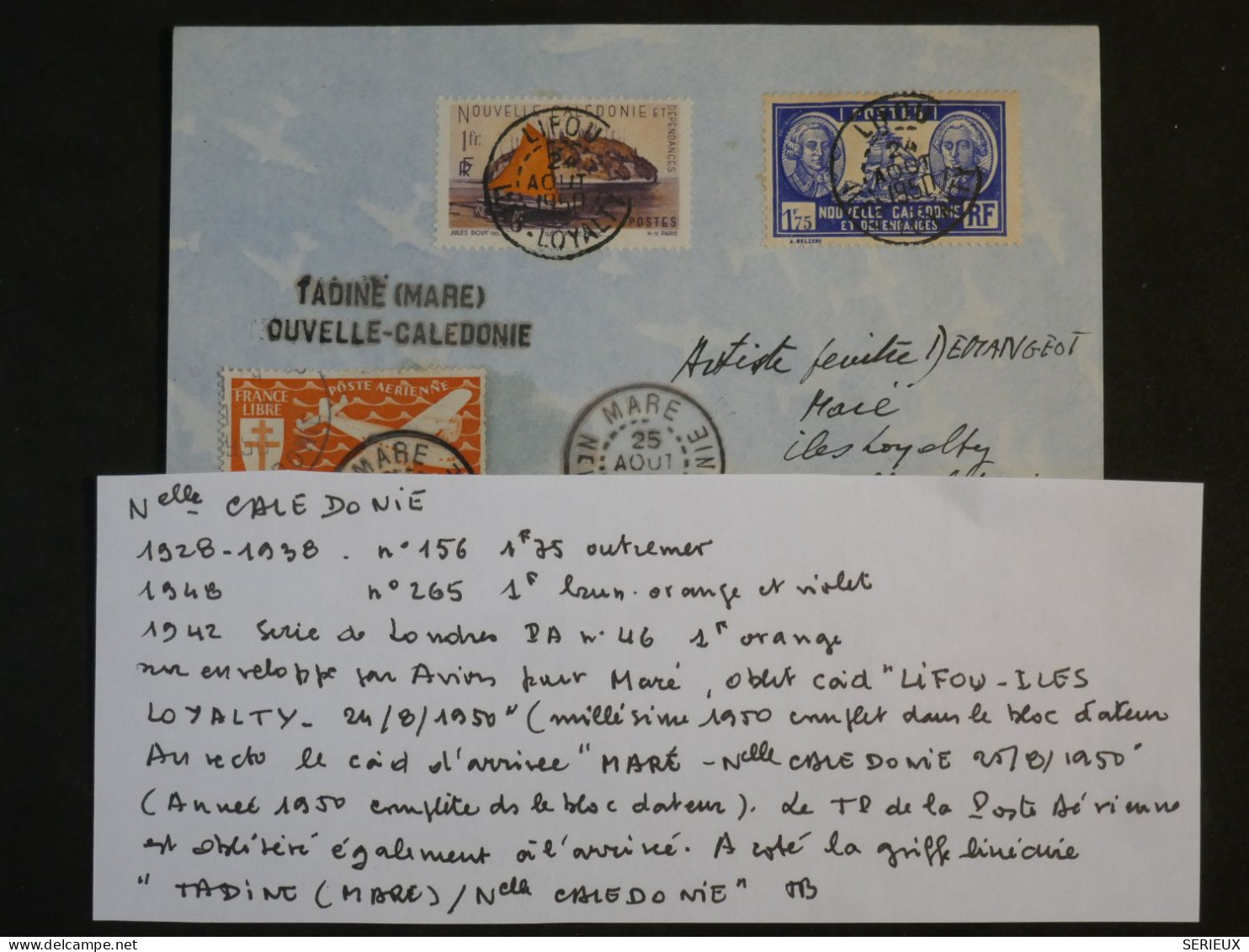 BY12 NOUVELLE CALEDONIE BELLE  LETTRE  RR  1950   PETIT BUREAU LIFOU MARE ILE LOYALTY ++GRIFFES  +AFF.PLAISANT ++ - Storia Postale