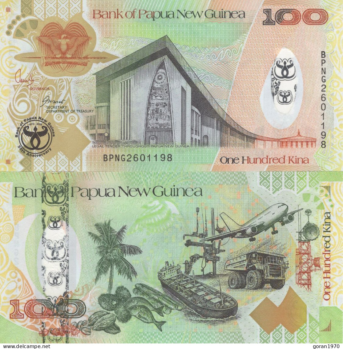 PAPUA NEW GUINEA 100 Kina 2008 UNC, P-37 Commemorative - Papua New Guinea