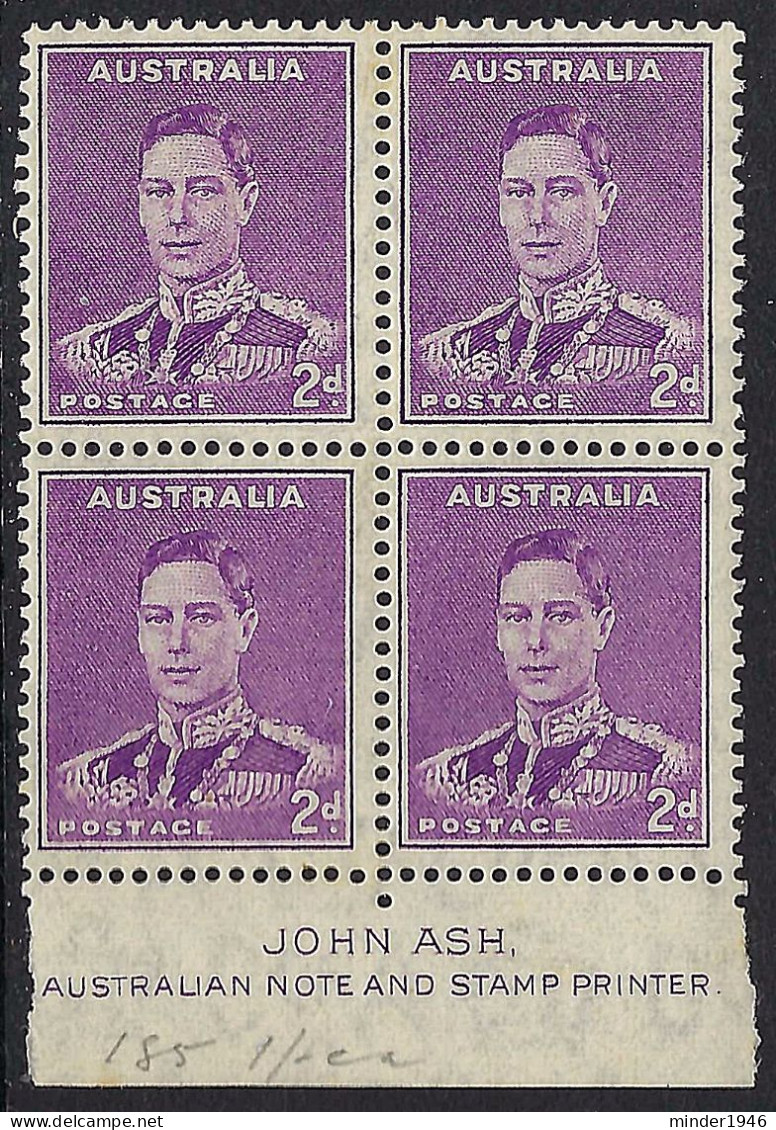 AUSTRALIA 1941 KGVI 2dx4 Bright Purple Block SG185 MNH With Bottom Gutter - Blocks & Sheetlets