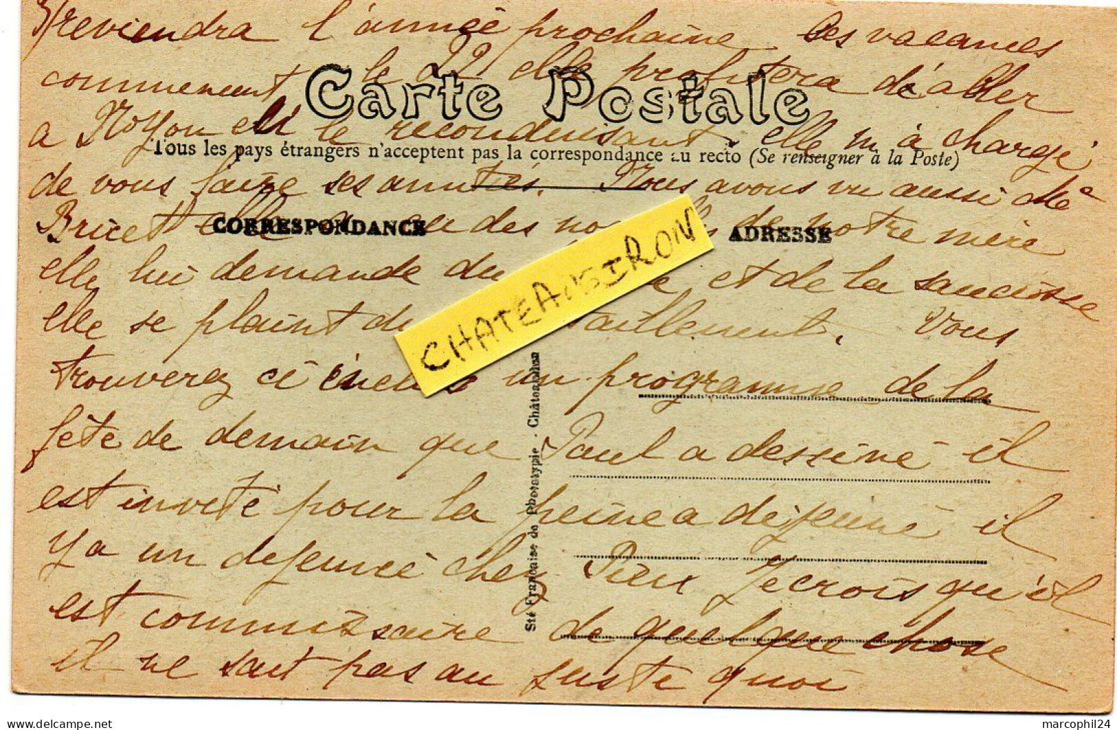 ILLE & VILAINE - Dépt N° 35 = CHATEAUGIRON = CPA écrite 1919? Edition MARY ROUSSELIERE N° 412 = PLACE EGLISE + CAFE LIZE - Châteaugiron