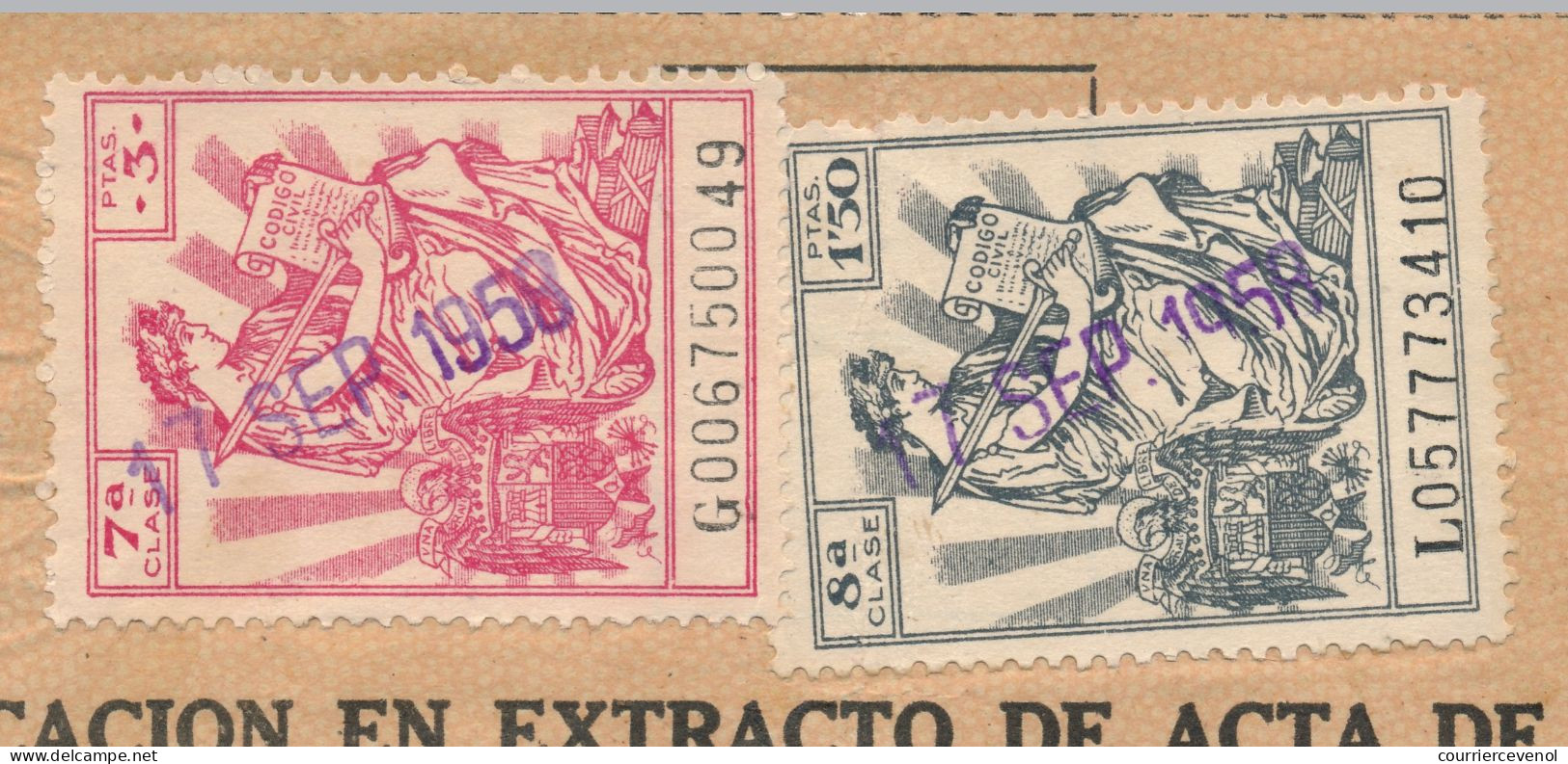 ESPAGNE - 2 Documents "Extrait D'acte De Naissance" - Fiscaux - Suega 1958 / Puebla De Cazalle 1958 - Fiscales