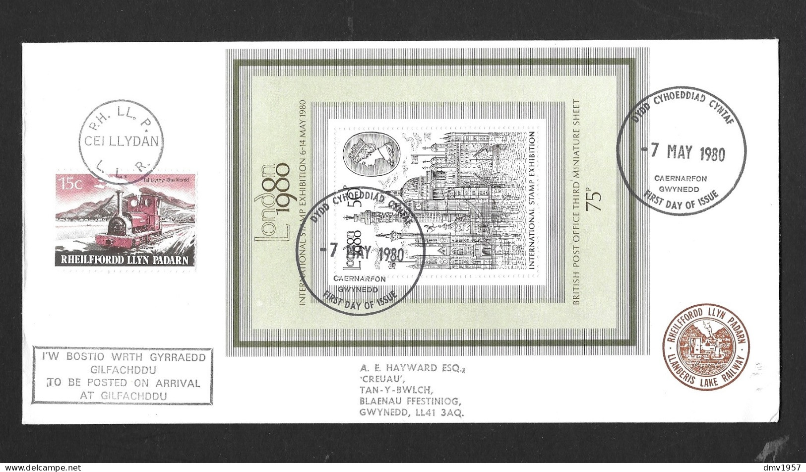 Great Britain 1980 Rheilffordd Llyn Padarn FDC With London 1980 Int'l Stamp Exh - 1971-1980 Decimal Issues