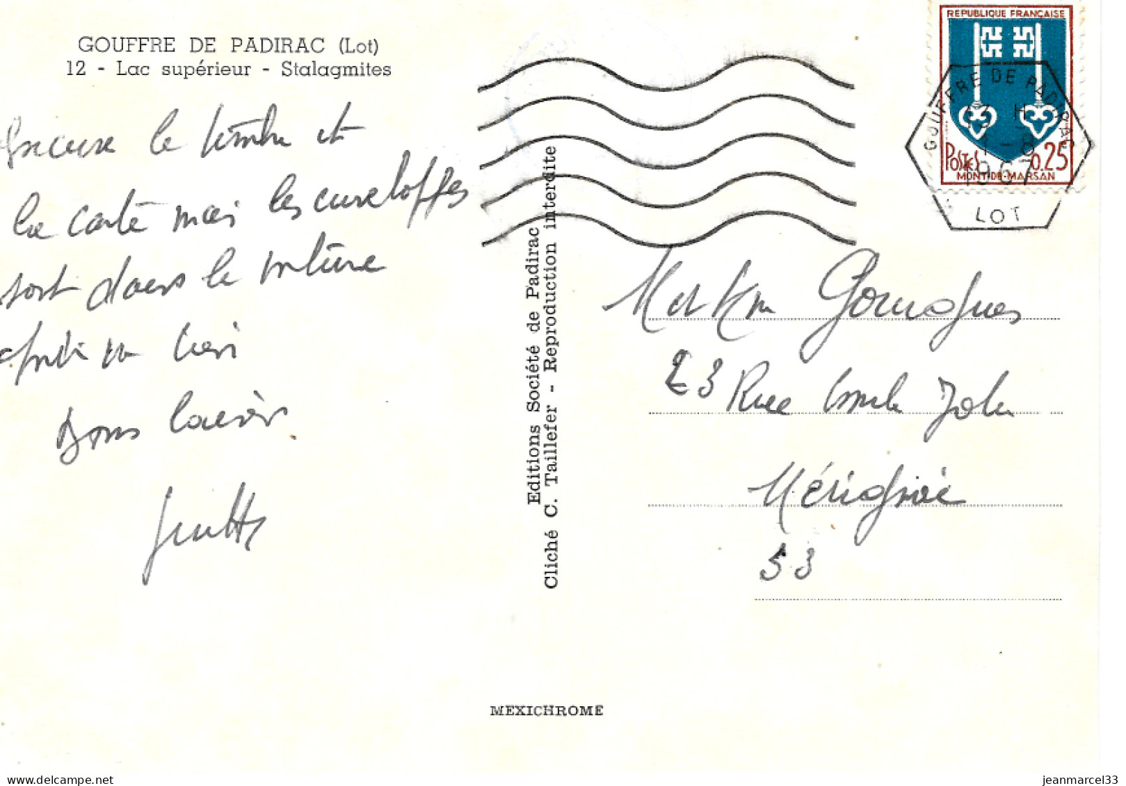 Curiosité Sur CP  Flamme SECAP Lignes Ondulées =o Gouffre De Padirac TàD Hexagonal Plein 1-8 1967 - Brieven En Documenten