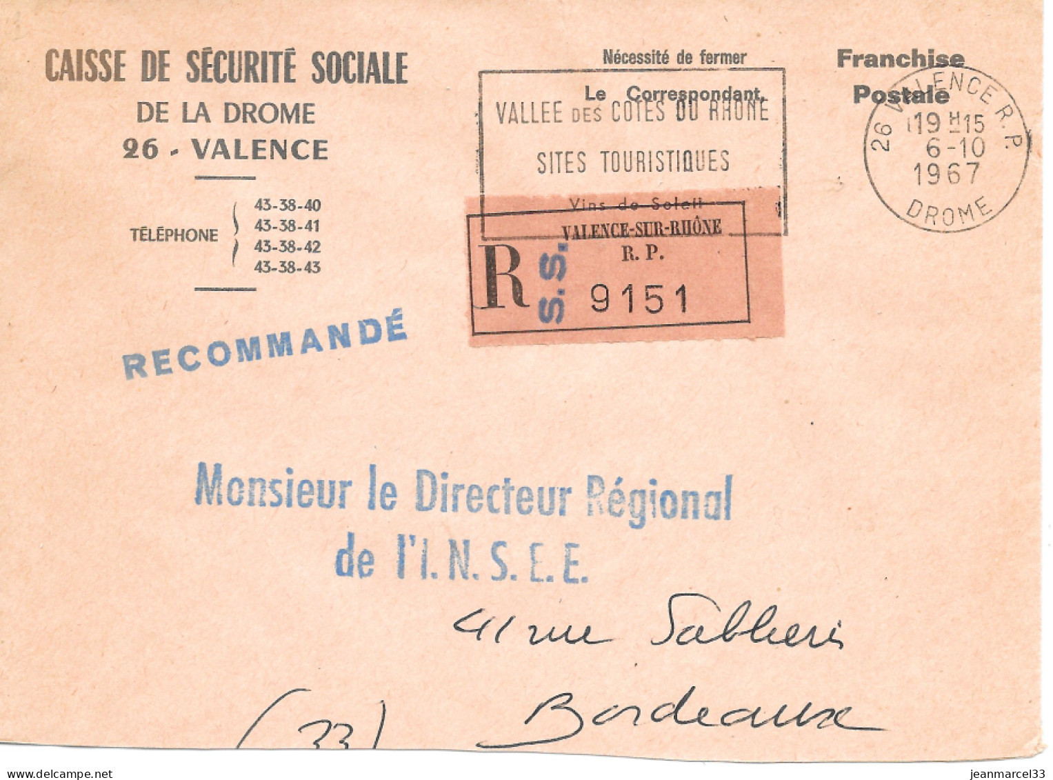 Curiosité Sur Lettre  Recommandé D'office SS Flamme SECAP =o 26 Valence RP 6-10 1967 - Lettres & Documents